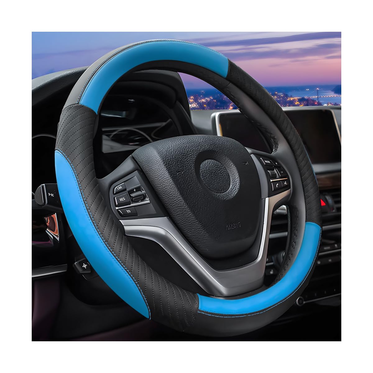 JNNJ Steering Wheel Cover Car Leather Steering Wheel Cover, 37-38cm, Sport Anti-Slip Breathable, Comfortable Protective Interior Accessory for Men and Women... — Jnnj