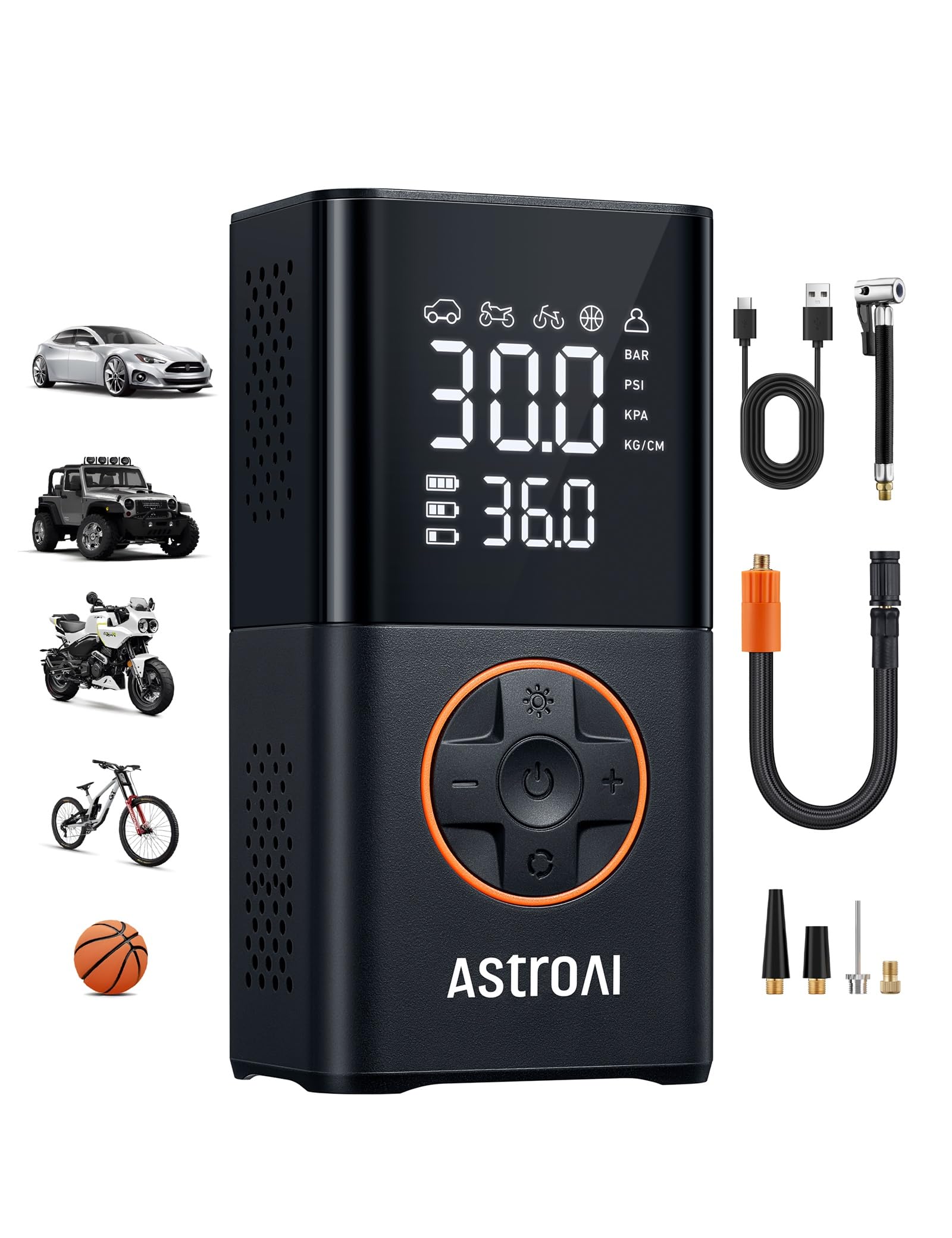 AstroAI L7 Tire Inflator Portable Air Compressor,150 PSI Cordless Bike Pump | For Car Tires, Bikes, Motorcycles and Balls; Auto Shut-off, Digital Display Pre... — Astroai