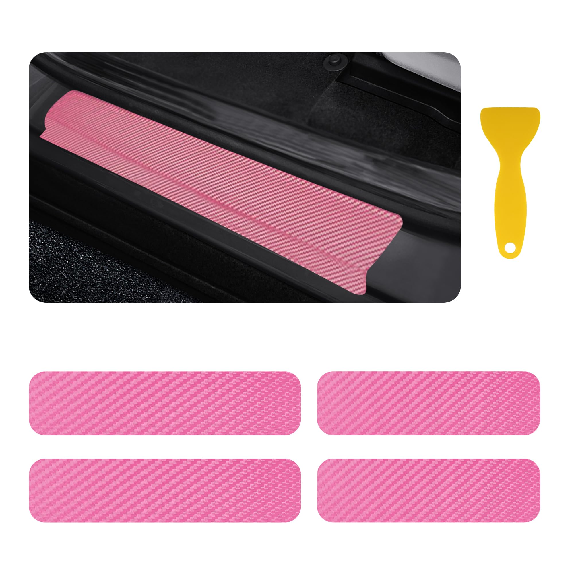 4PCS Car Door Sill Protector with Scraper,Carbon Fiber Car Door Protector Edge Guards for Front Rear Door Sills,Universal Anti-Scratch Car Door Threshold Str... — Ssnnuu
