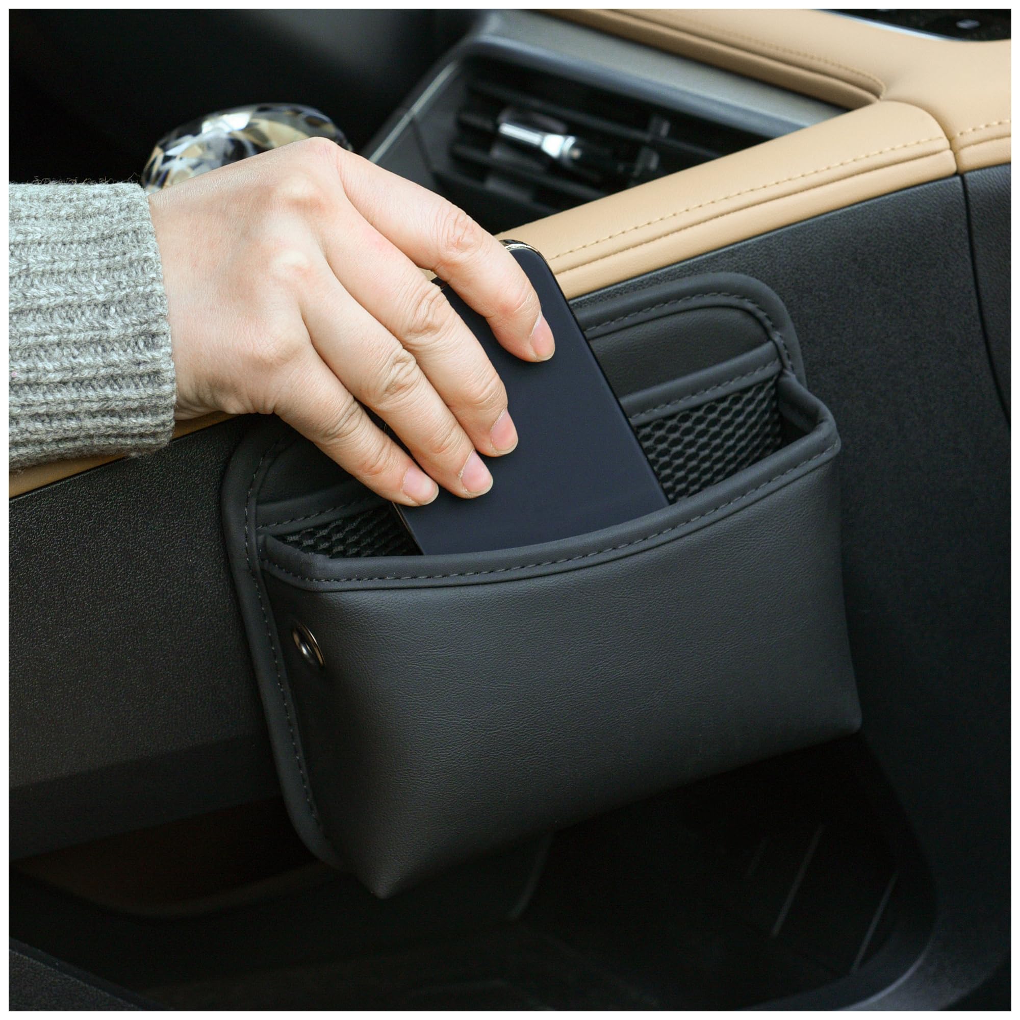 PU Leather Car Side Pocket Organiser, Universal Car Pocket Organizer | Pouch Phone Holder for Car, Seat Storage Bag Small Accessories Organizer for Keys, Wal... — Qirc