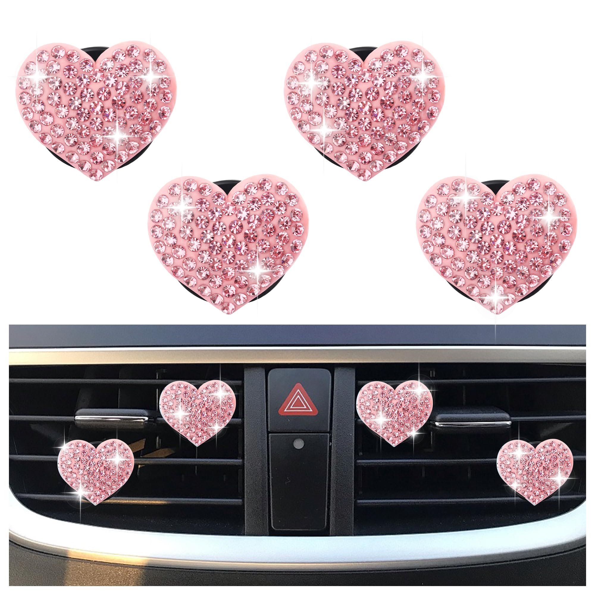4PCS Heart-Shaped Car Vent Clips with Rhinestone,Bling Air Vent Clips Car Decorations,Premium Shiny Car Clips for Vents CCar Accessories Interior for Cars,Tr... — Carleef