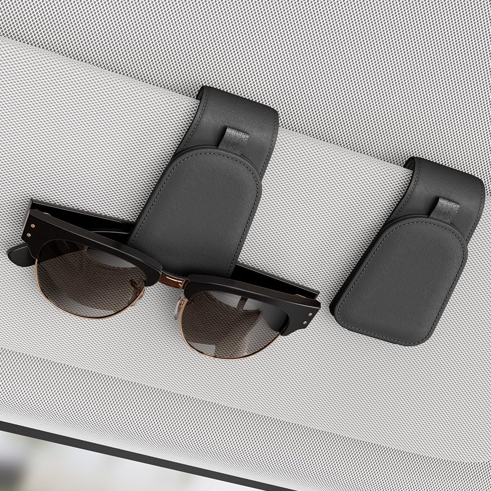 Sotfamily Magnetic Sunglass Holder for Car Visor, 2 Packs, Faux Leather | Strong Magnetism, for Most Car Visors, No Marks on Visor, Gift-Ready Packaging, Car... — Sotfamily