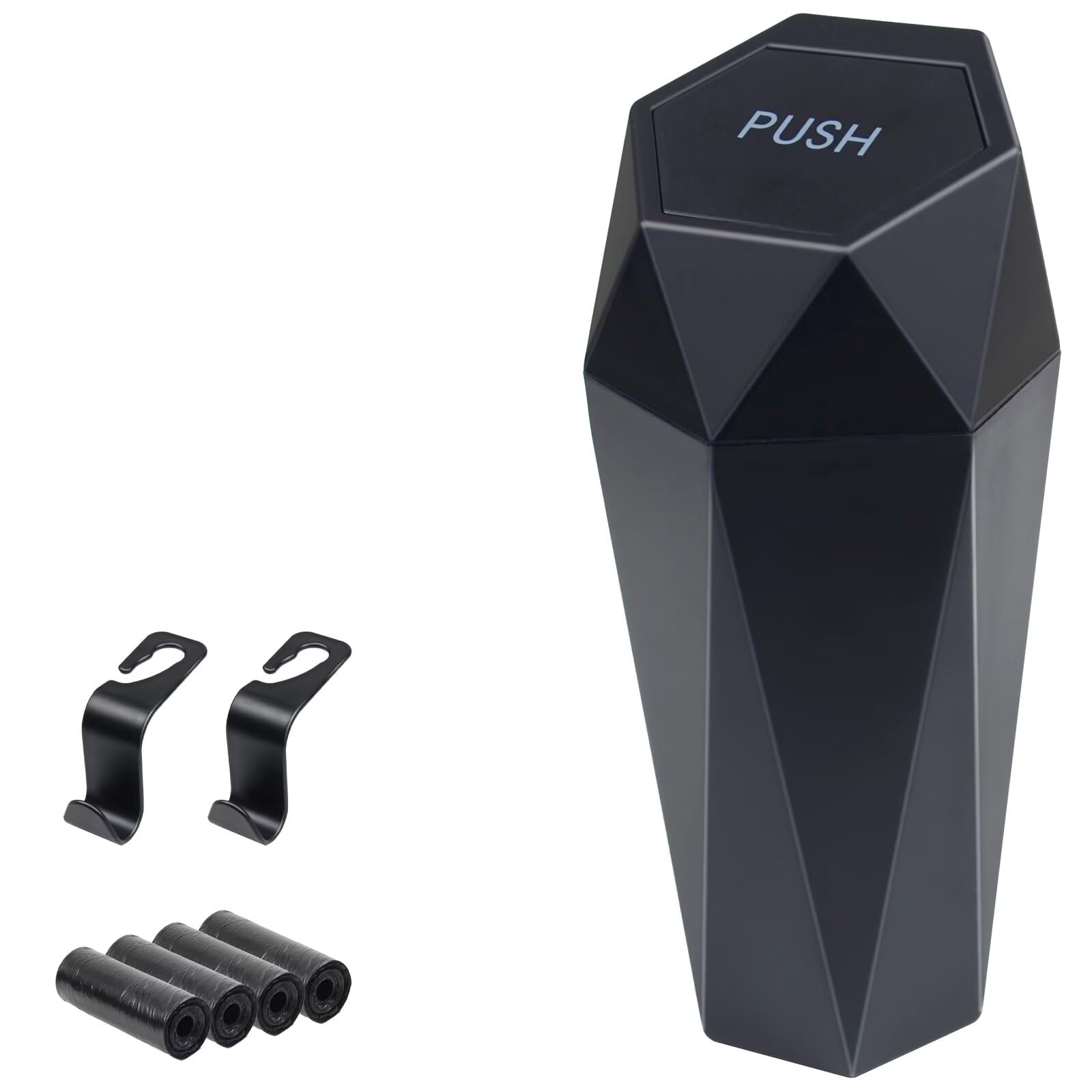 BFXM Car Trash Can Small Trash Bin with Lid, Car Accessories for Women | Car Garbage Can with Additional 2 ABS Hooks and 60pcs Trash Bags, Suitable for Home,... — Bfxm
