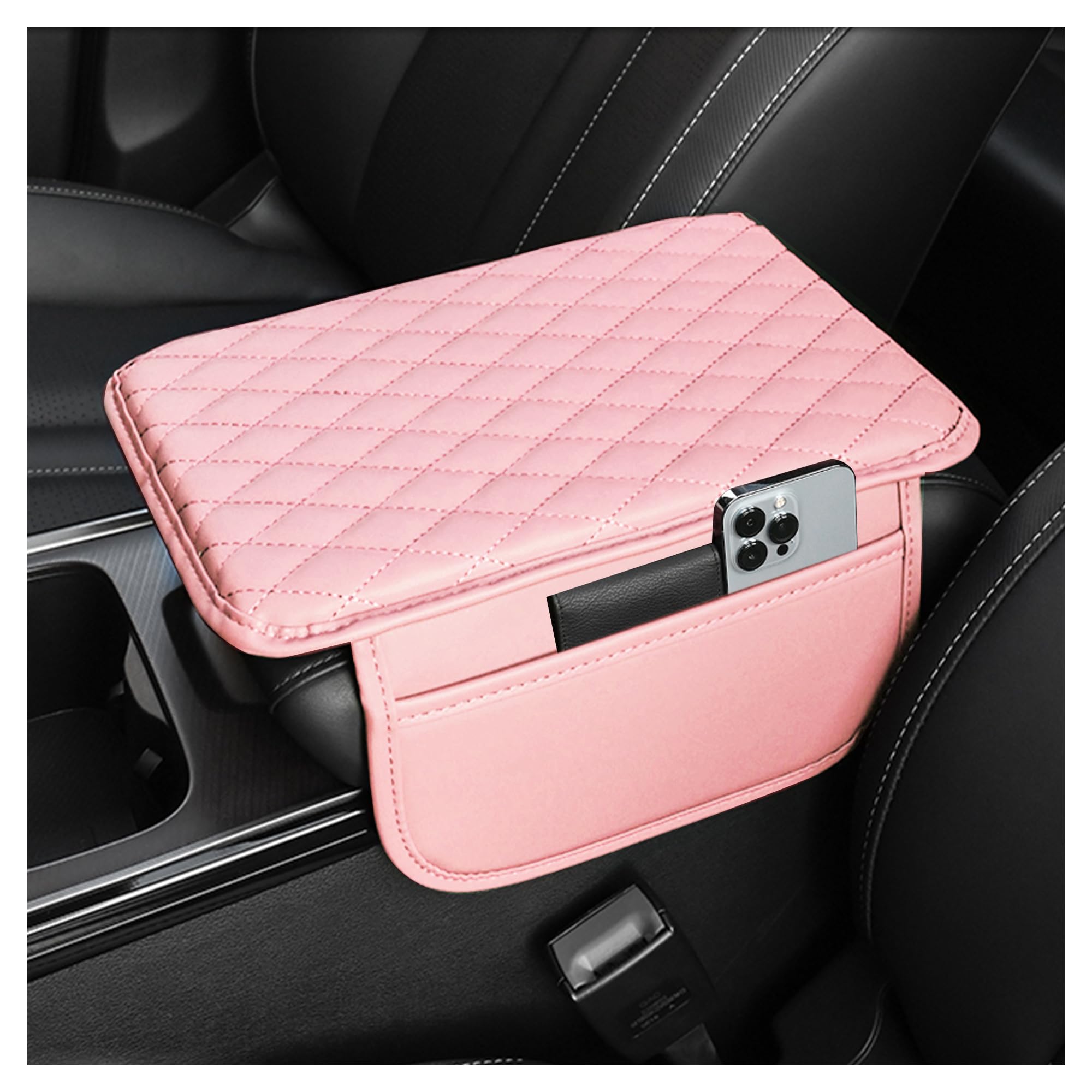 Stacool Upgraded Car Center Console Cover,Microfiber Leather Car Armrest Cover Cushion with 2 Storage Bags,Universal Car Armrest Storage Box (Pink) — Stacool