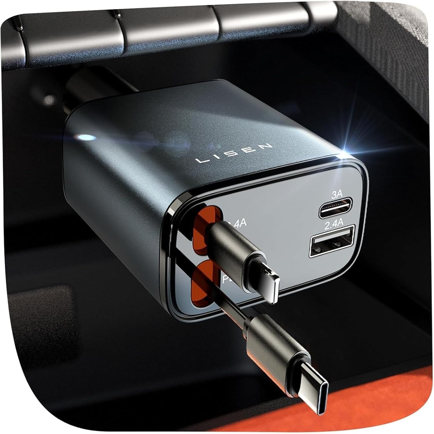 LISEN Retractable Car Charger Fast Charge 84W Car Accessories Gifts for Men | Women Gadgets Cigarette Lighter USB C Charger 12V Car USB Adapter Socket Campin... — Lisen