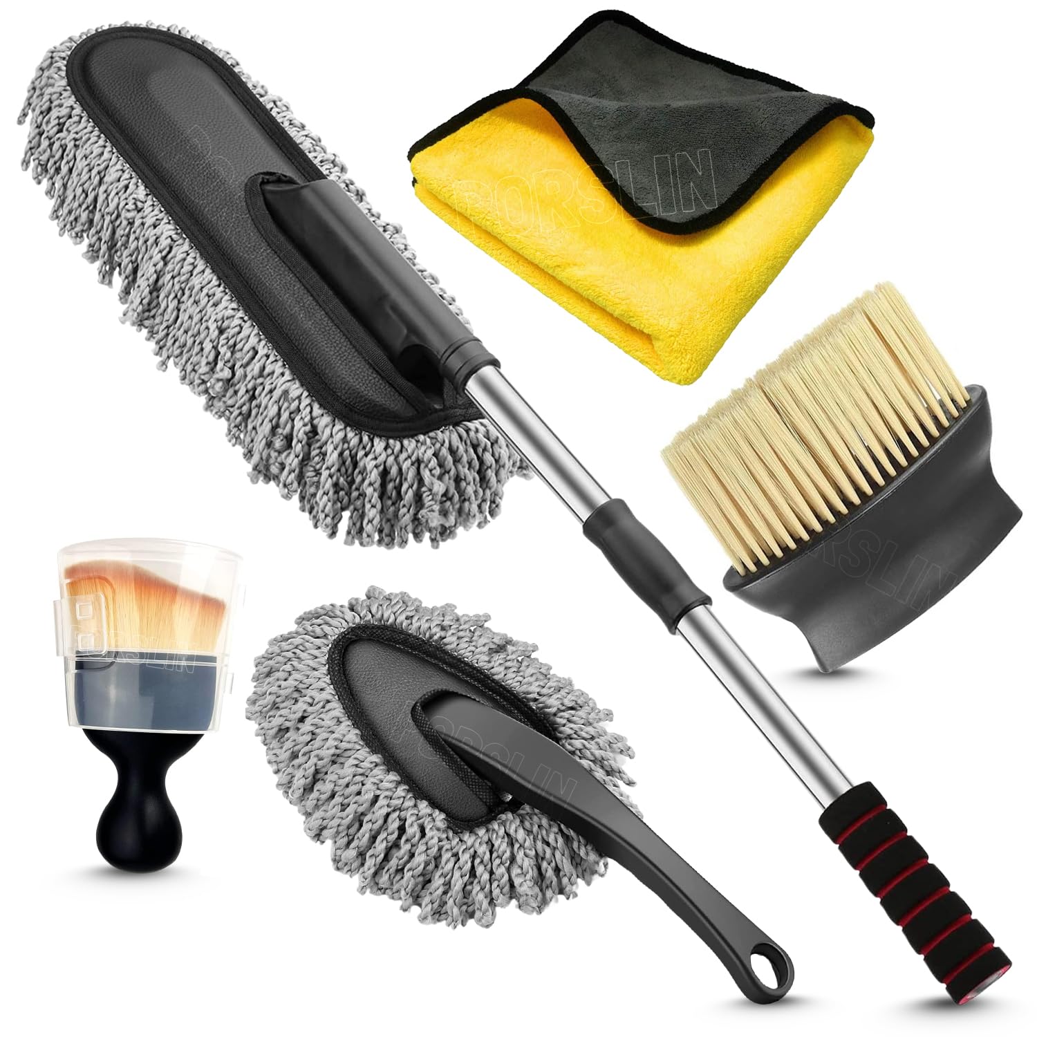 Porslin 5 Pcs Microfiber Car Duster Kit - Extendable Long Handle Car Cleaning Accessories - Interior & Exterior Detailing Brush Set - Scratch & Lint Free,Per... — Porslin