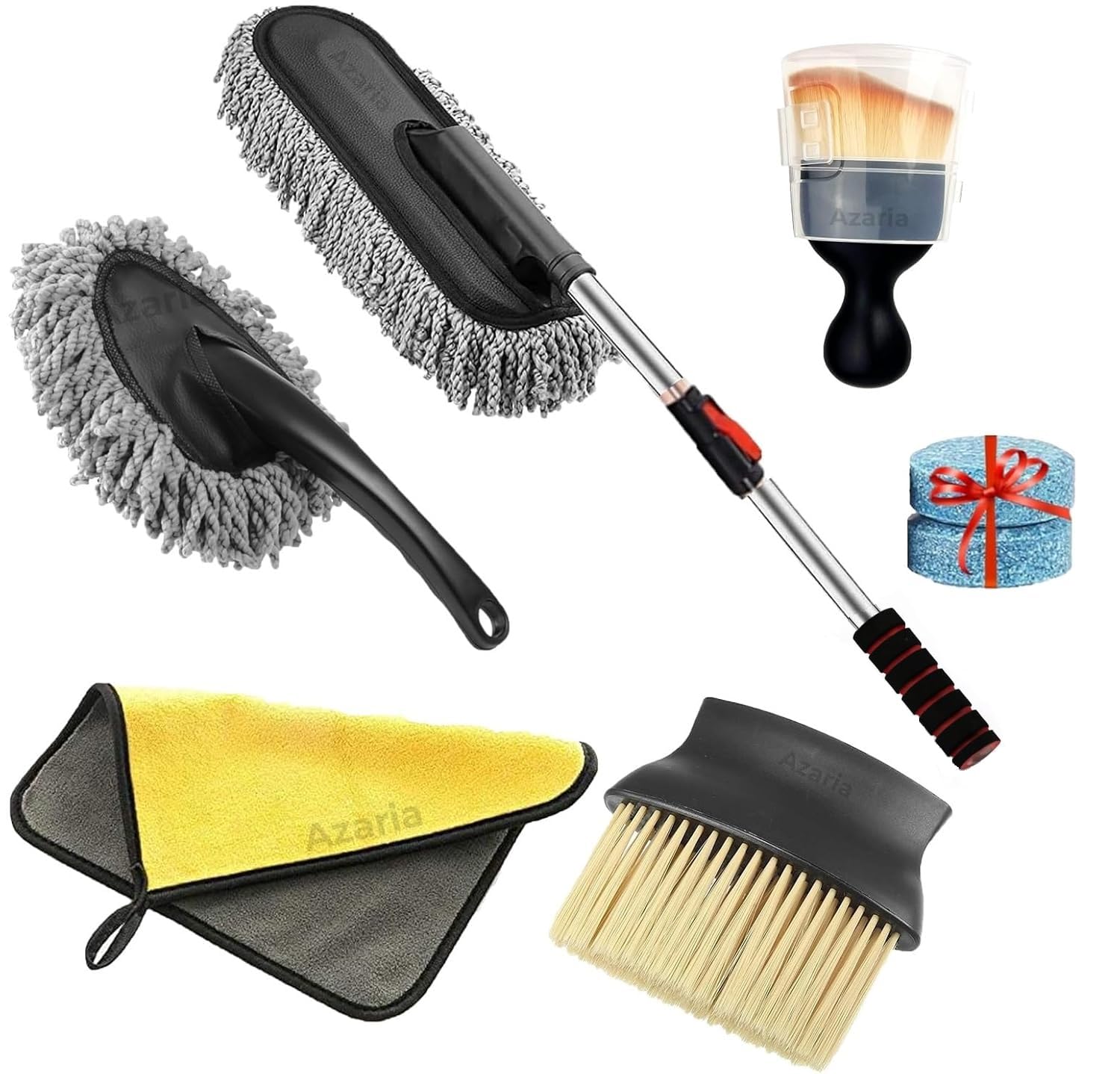 Azaria 5 PCS Microfiber Car Duster Kit - Interior & Exterior Car Cleaning Detailing Tool Scratch & Lint Free, Pollen Removing Extendable Long Handle Duster f... — Azaria
