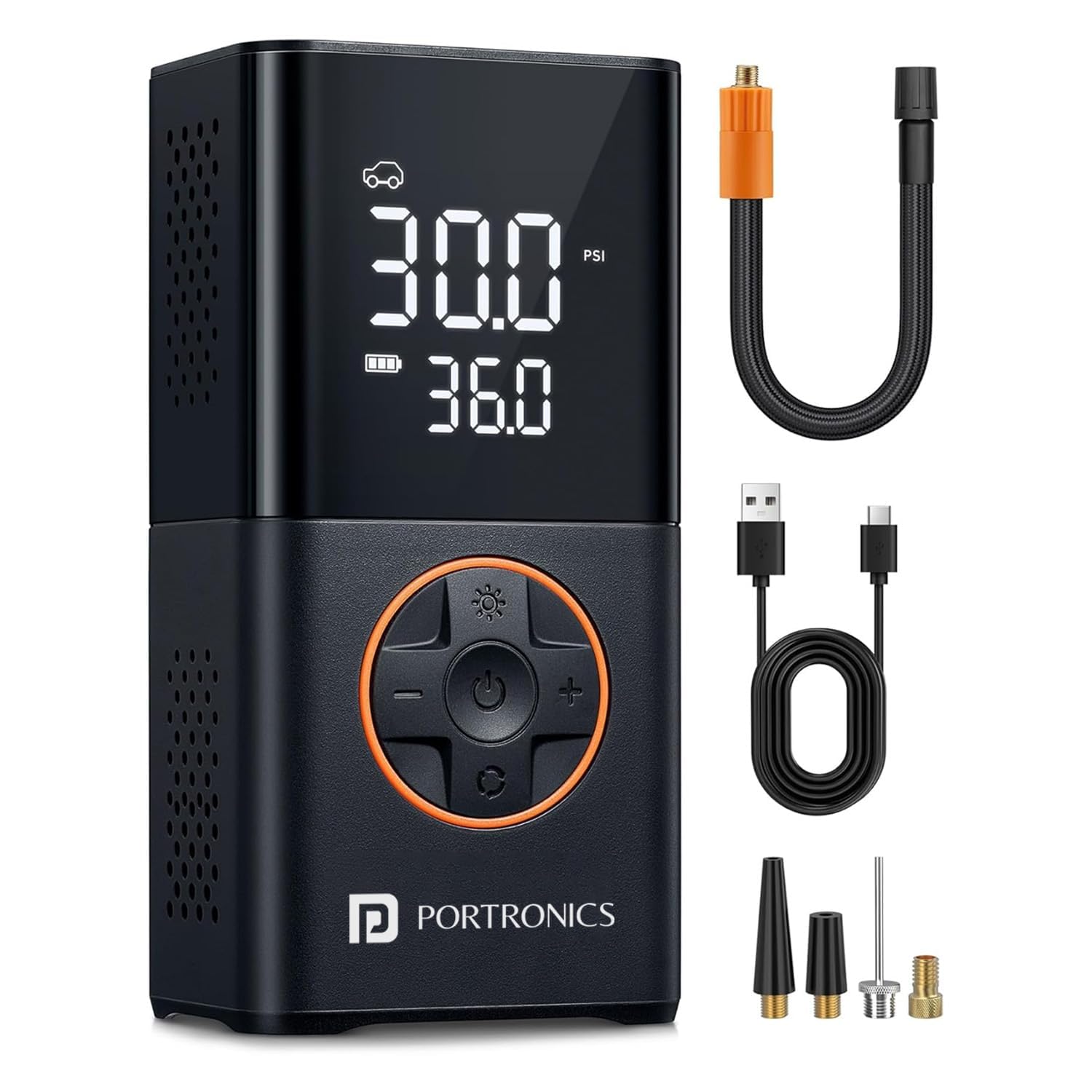 Portronics Vayu 3.0 tyre Inflator with 150 PSI Pressure, 4000 mAh Battery, Digital Display, Pressure Detection, Air Pump Compressor for Cars, Bikes, Bicycles... — Portronics