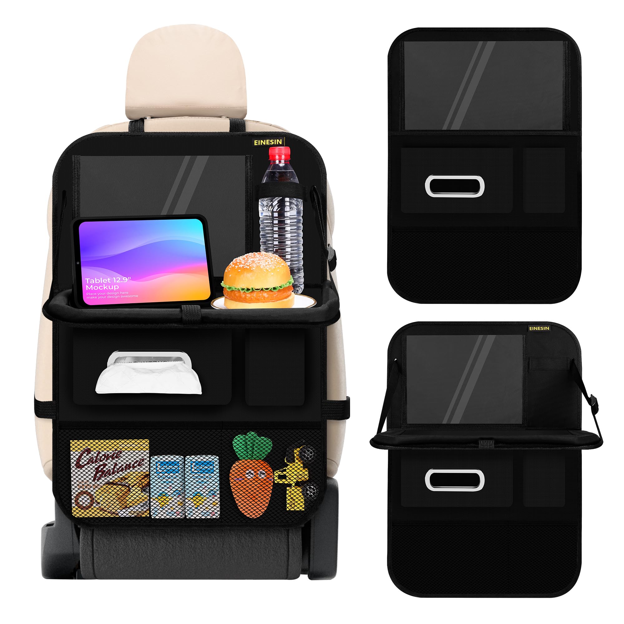 Einesin Car Backseat Organizer with table Tray, 7 Storage Pockets Backseat Car Organizer with Tablet Holder, Back seat Organizer for Kids Road Trip Essential... — Einesin