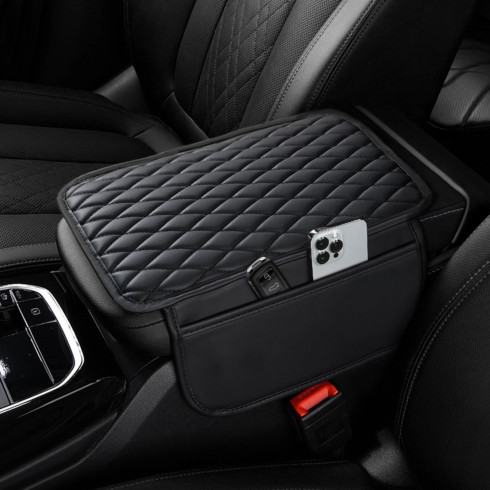 Ouzorp Car Center Console Cover, Upgraded Microfiber Leather Car Arm Rest Cover with 2 Storage Bags, Universal Armrest Cover for Car Storage Box Car Interior... — Ouzorp