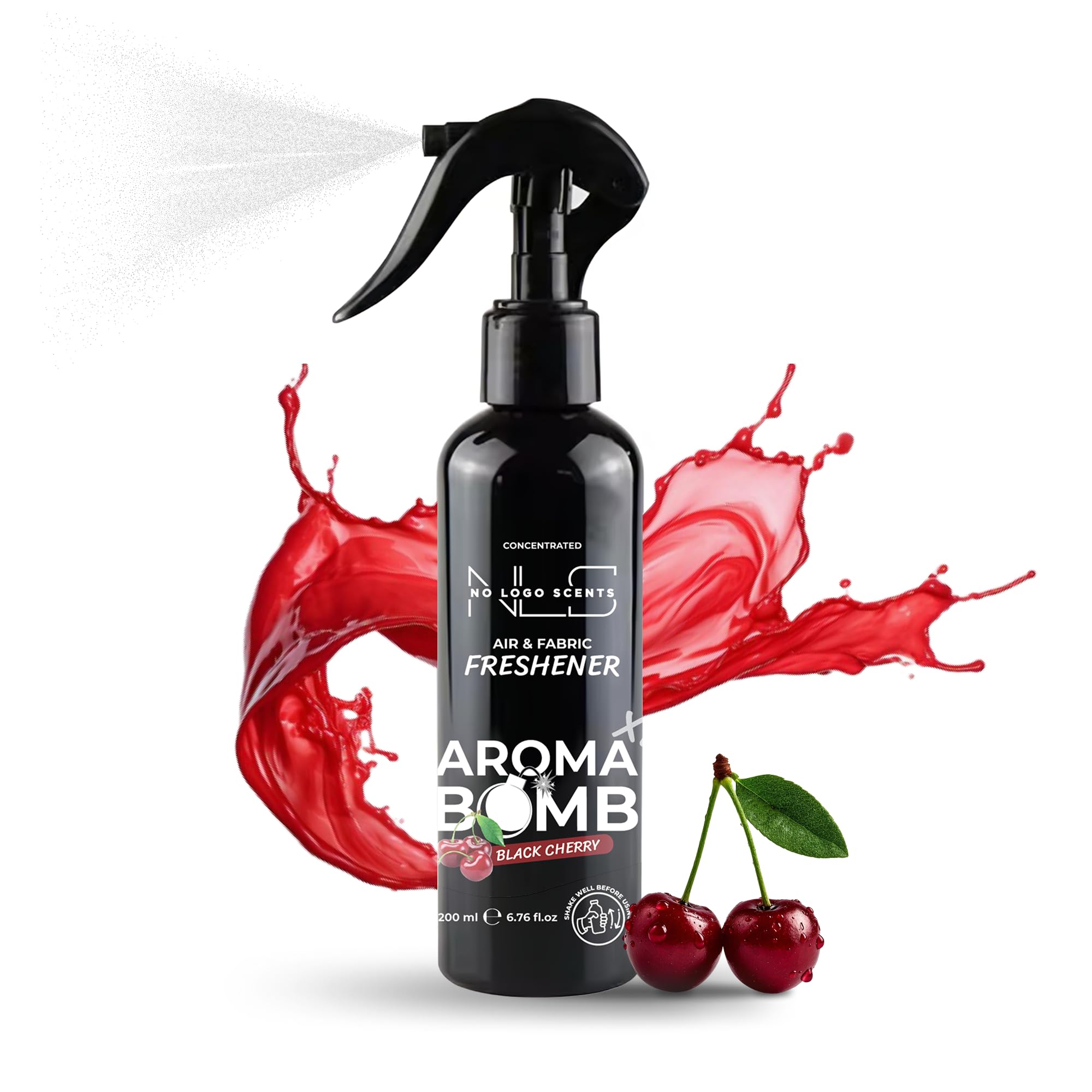 – Aroma Bomb Air Freshener Spray 200ML - All - Purpose Odor Remover For Car Interior, Home, And Fabrics | Powerful, Lasting Fresh Scent. (Black Cherry) — Nologoscents