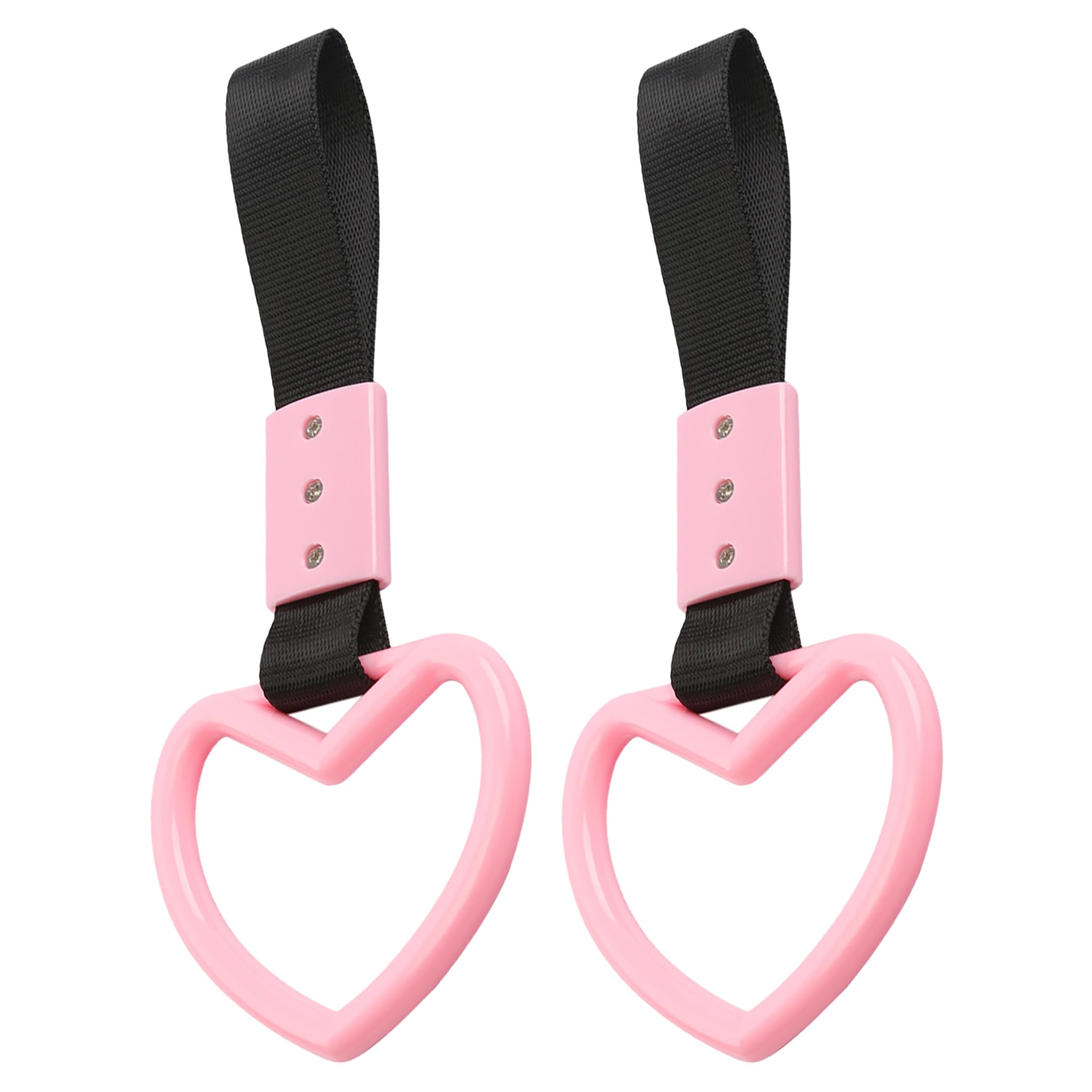 2PCS Heart Shaped Car Handle Straps, Rear Bumper Warning Keychain Ring with Drift Charm for Car Exterior Interior Accessories (Pink) — Jryem