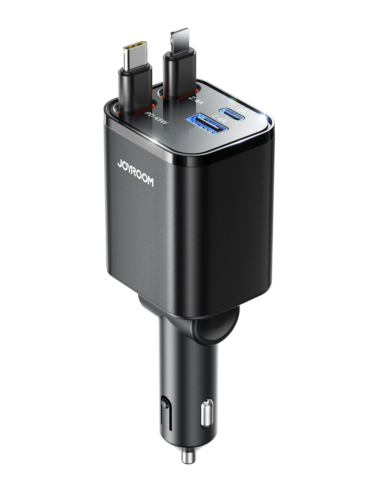 JOYROOM シガーソケット USB【4-in-1巻き取り式・PD45W急速充電】車 充電器 USB-C 84W 車載充電器 4ポート | 伸縮ケーブル搭載 4台同時充電可能 超コンパクト カーチャージャー 巻き取り式充電ケーブル 12V/24V車対応 iPhone/Android/MacBook Air/iP...