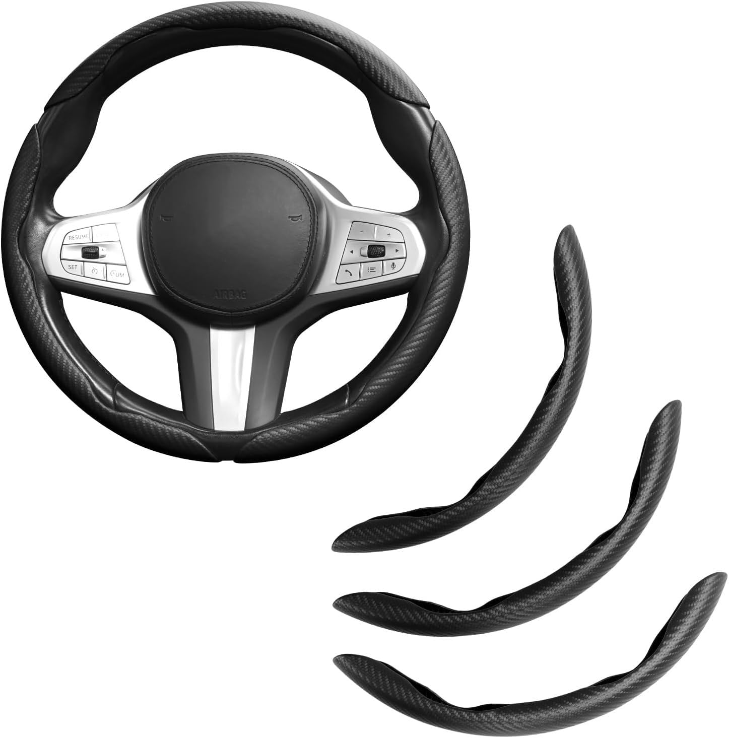 EINESIN 3pcs Car Carbon Fiber Anti-Skid Steering Wheel Cover, Segmented Steering Wheel Protector, Butterfly Steering Wheel Cover, Universal 99% Car Wheel Cov... — Einesin