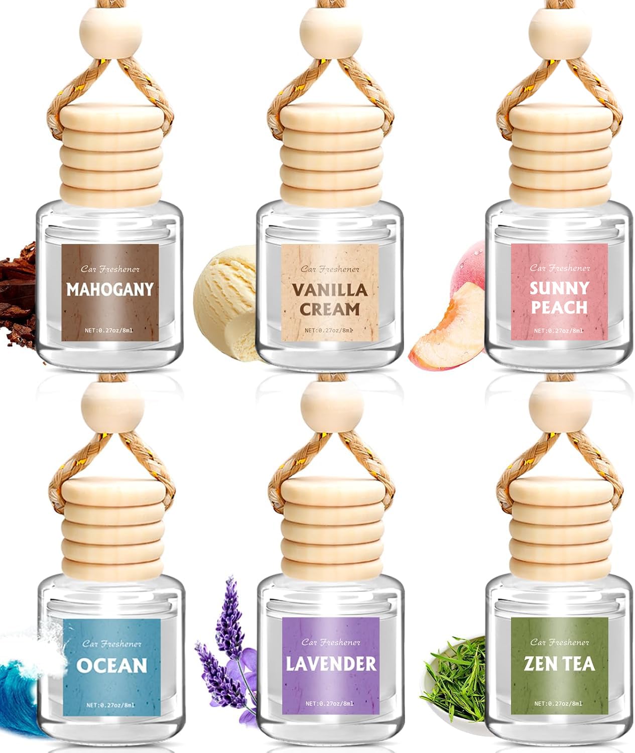 AROIC 6Pack Car Air Freshener, Hanging Essential Oil Air Freshener Diffuser | Long-Lasting Fragrance Odor Eliminator, Cute Car Interior Decor Auto Car Scents... — Aroic
