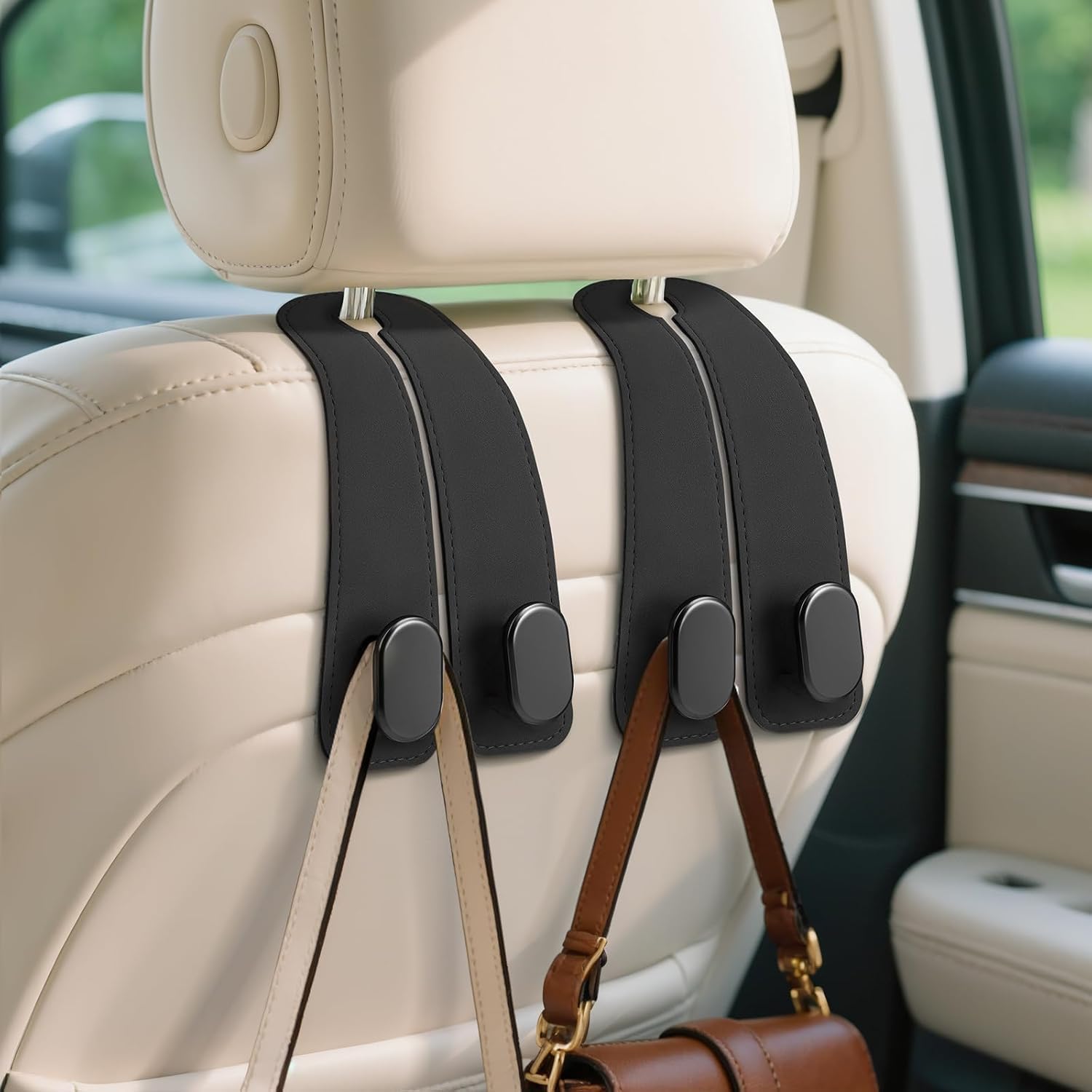 Car Backseat Headrest Hook, 2 Pcs Plastic Hanging Storage Holder, Car Organiser, Space Saving, Suitable for All Cars, (Pack of 2)