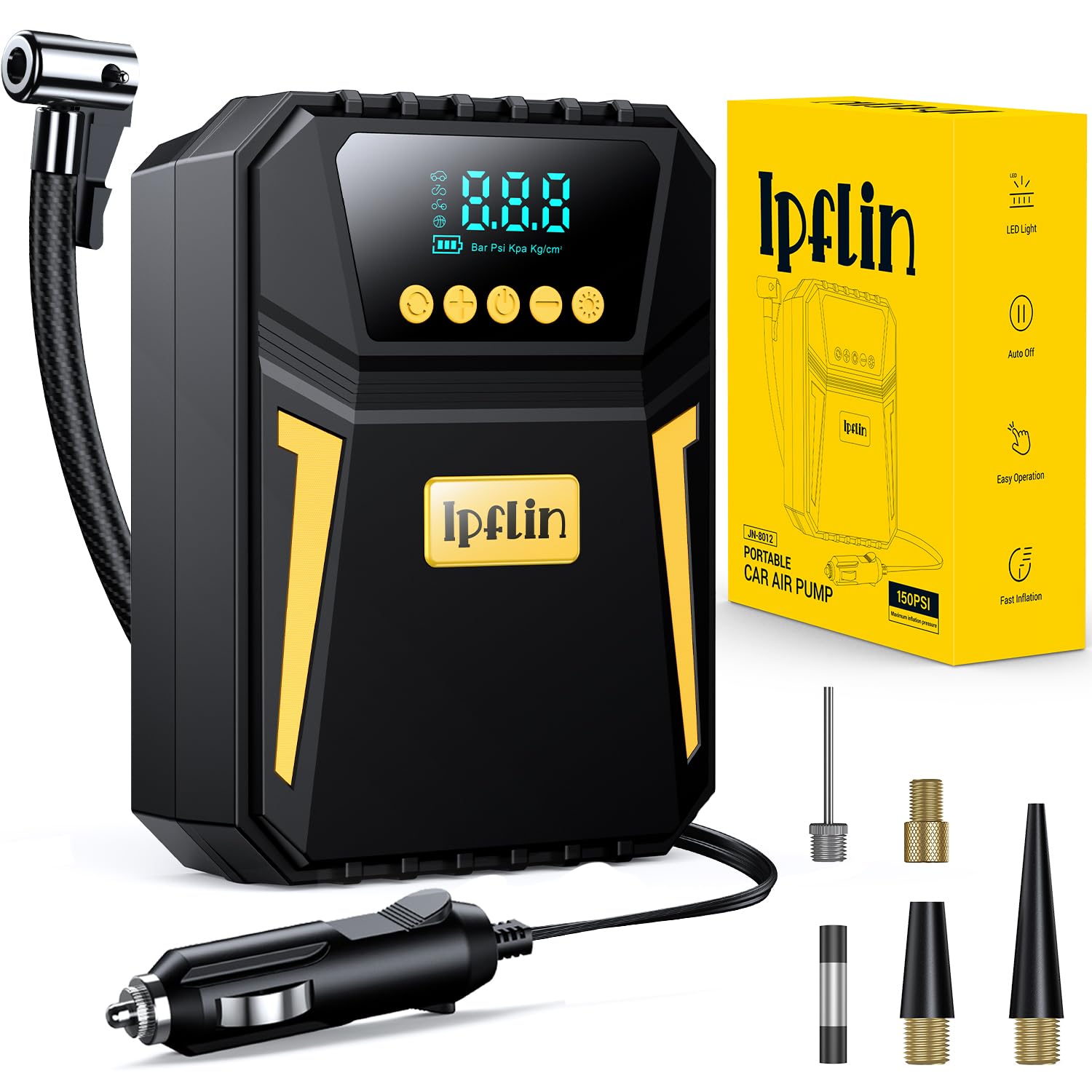 Tyre Inflator Portable Air Compressor, 150PSI Digital 12V DC Pump | Auto Shutoff, 12V DC Electric Air Pump, Portable Car Accessories, 150 PSI Digital Screen... — Ipflin