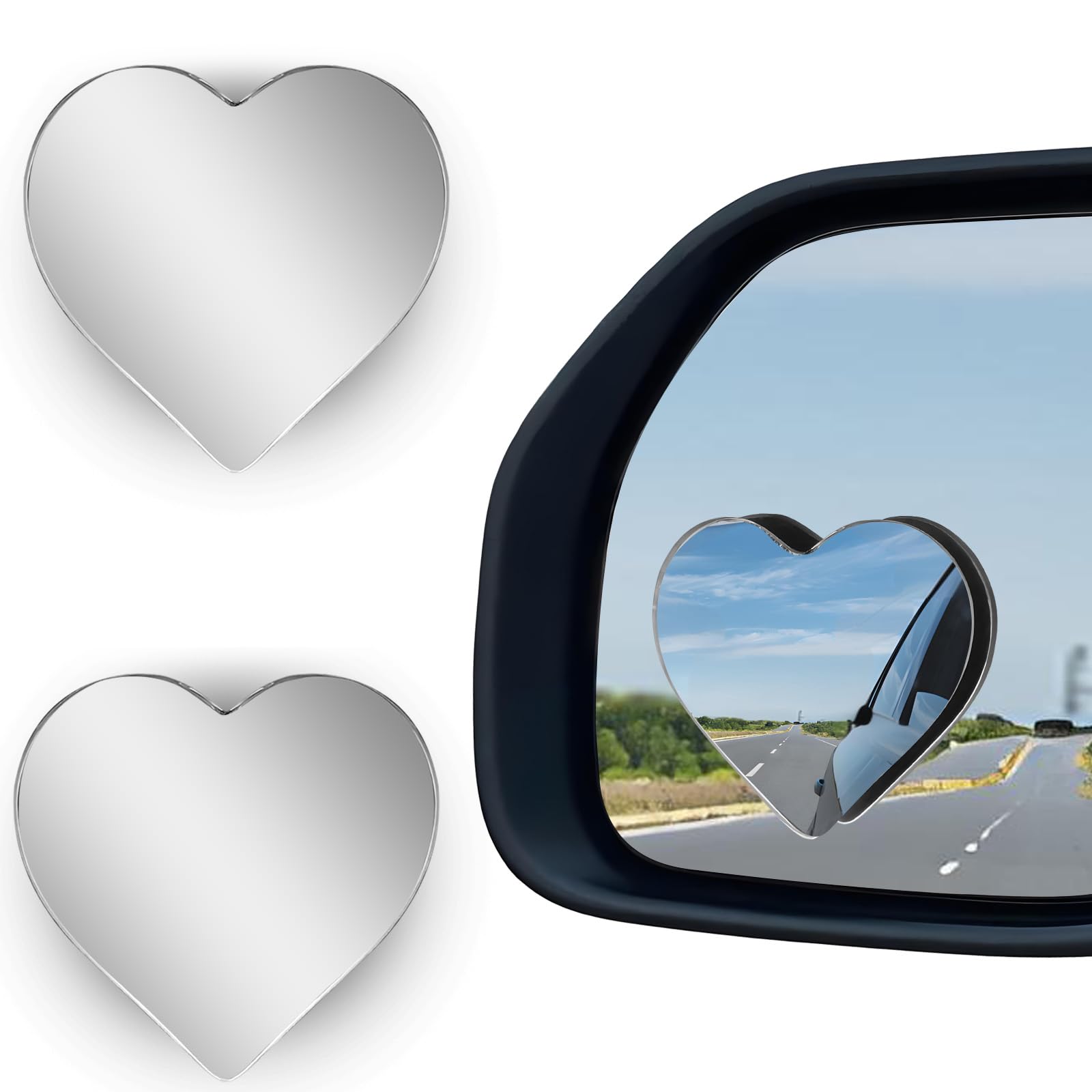 2Pcs Cars Heart Shaped Blind Spot Mirrors Car Side Mirror Blindspot Adjustabe Angle Removable Wide Angle Convex RearView Mirror for Enhanced Safety Universal... — Hingtai