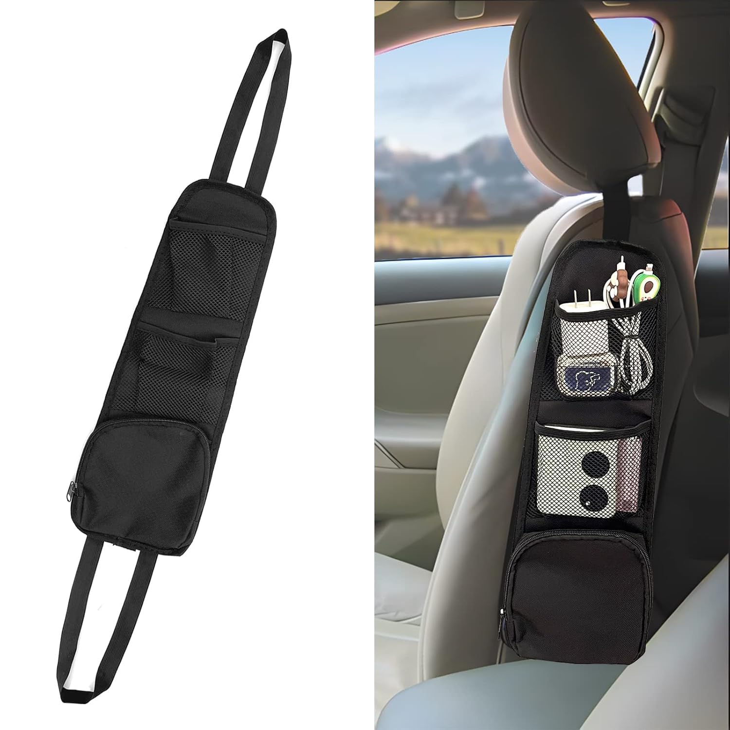 Car Seat Side Stationery Organizer, Multi-Pocket Storage Bag, Mesh Net Holder For Phone Wallet Glasses, Compatible With Cars Suvs Trucks, Black — Tyagy