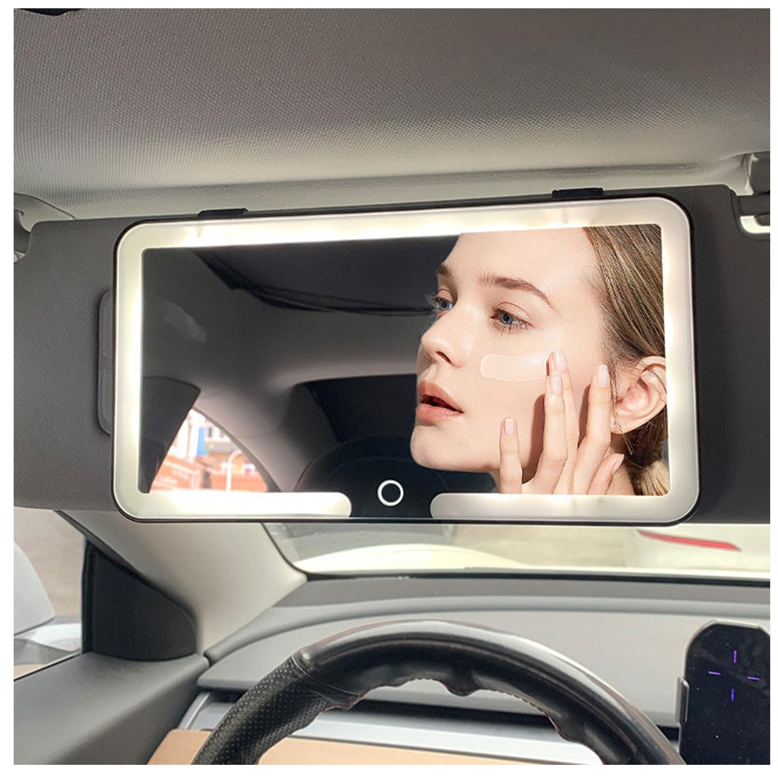 Car Vanity Mirror with LED Light, Sun Visor Makeup Mirror with 3 Dimmable Modes, Touch Control, Rechargeable, Portable Travel Car Interior Sun Visor Mount — Dsxvjhd
