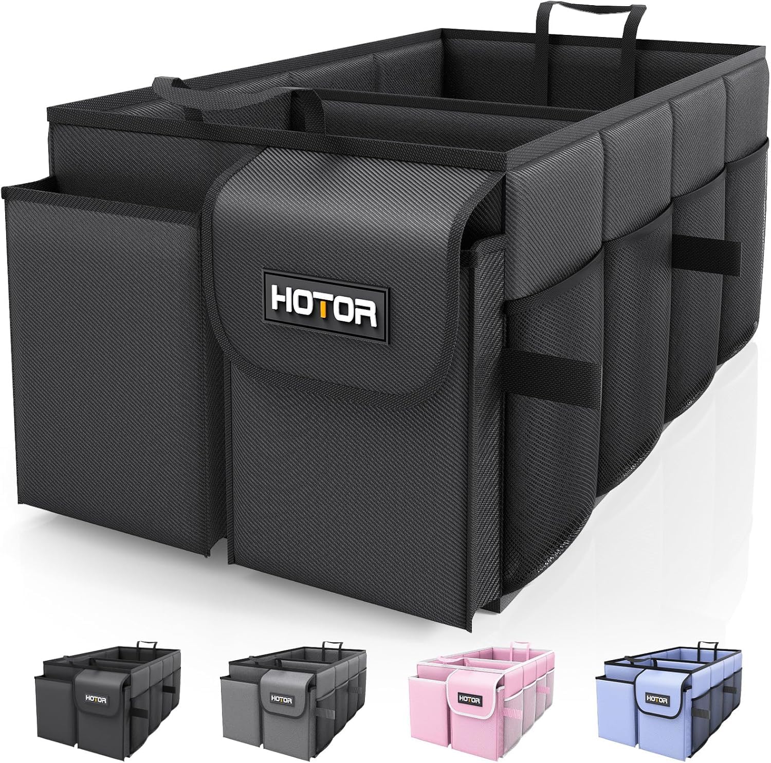 HOTOR Car Boot Oganiser - Auto Trunk Organizer Collapsible 2 Compartments | Large-Capacity, Foldable Boot Storage for SUVs, Sturdy Car Accessories for Men Ca... — Hotor