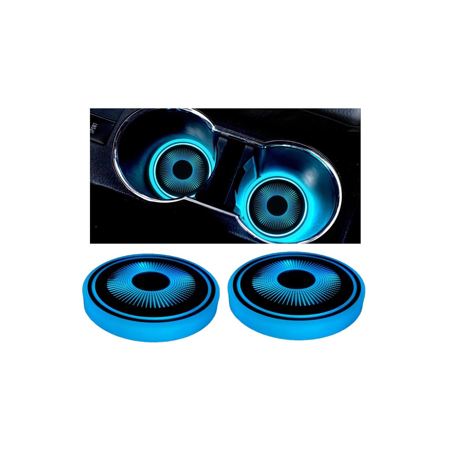 Mandark LED Car Cup Holder Lights, 2PCS Waterproof 7 Colors Changing Vehicle USB Charging Coaster Pad, Auto Interior Atmosphere Lamp Cup Mat Accessories, Uni... — Mandark