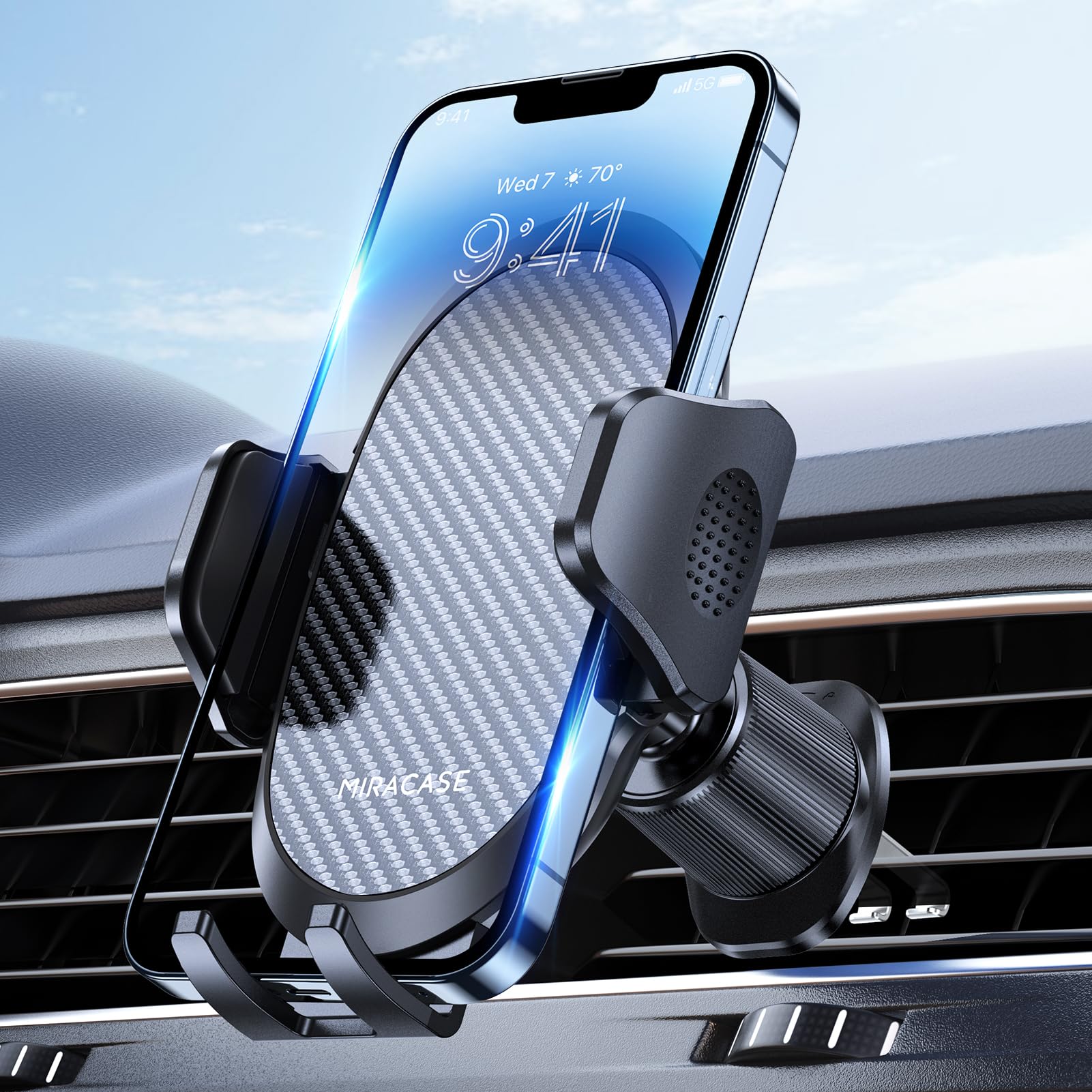 miracase Car Phone Holder, Stable Double Steel-Hook Air Vent Car Phone Mount Cradle 360°Rotation, One Button Release Mobile Phone Holder for iPhone, Galaxy,... — Miracase