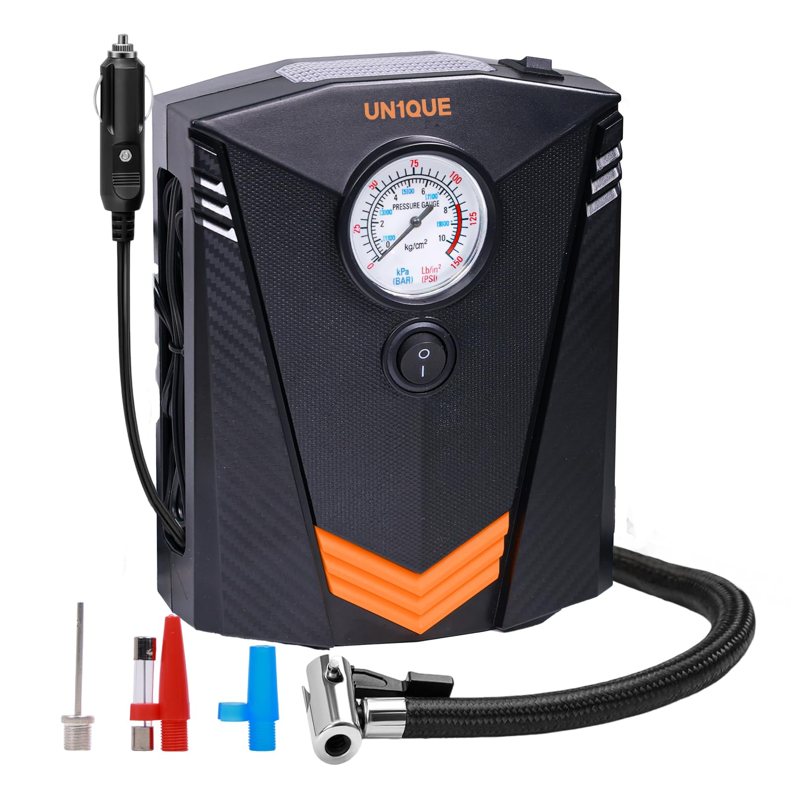 UN1QUE Tyre Inflator for Car, 150PSI Car Air Pump, 12V DC Portable Air Compressor for Tyre, Fast Inflation Speed Inflator Pump with LED Light — Un1Que