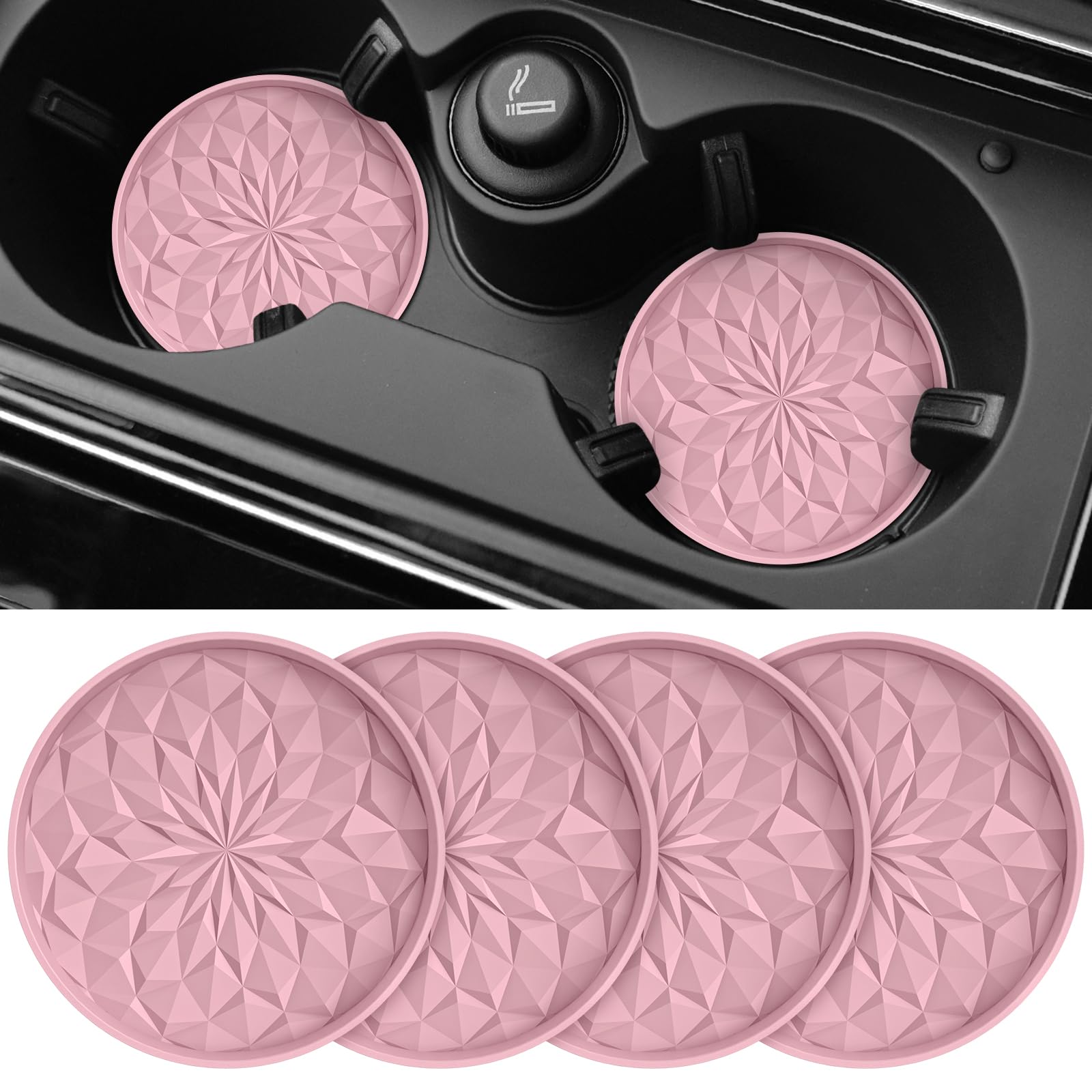 Car Coasters for Cup Holders [4 Pack] - 2.75In Silicone Auto Mug Mats - Universal Non-Slip Recessed Car Interior Accessories Dusty Rose — Stlian