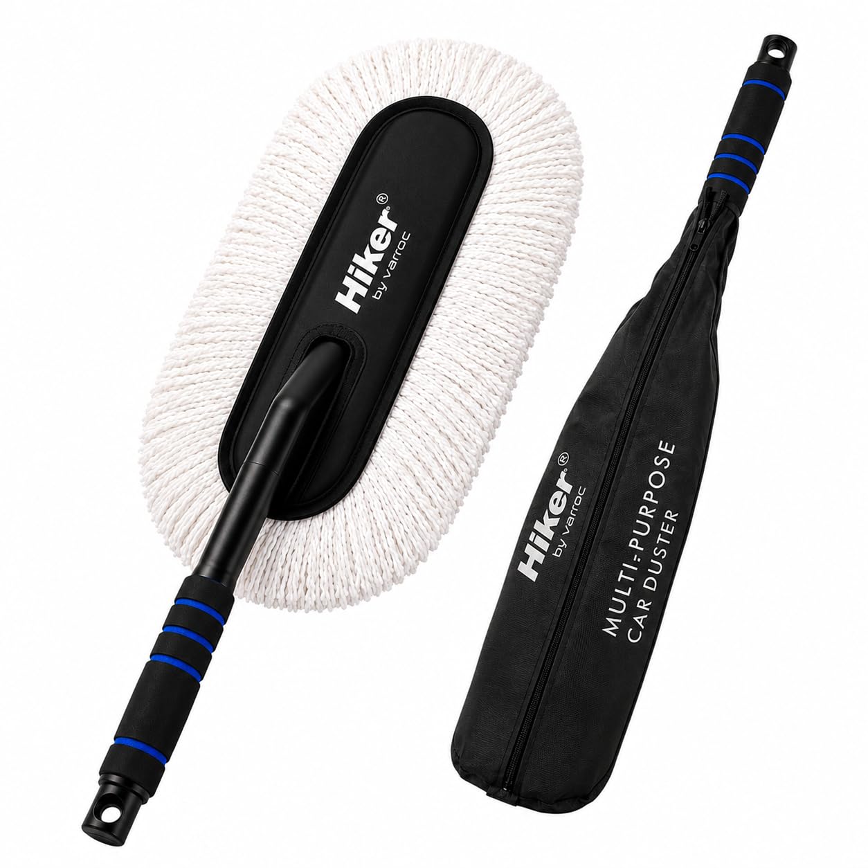 Hiker by Varroc Multi-Purpose Car Duster | Microfiber Dusting Brush | Scratch-Free Cleaning | Long Handle Design | Reusable Microfiber | Traps Dust Efficient... — Hiker