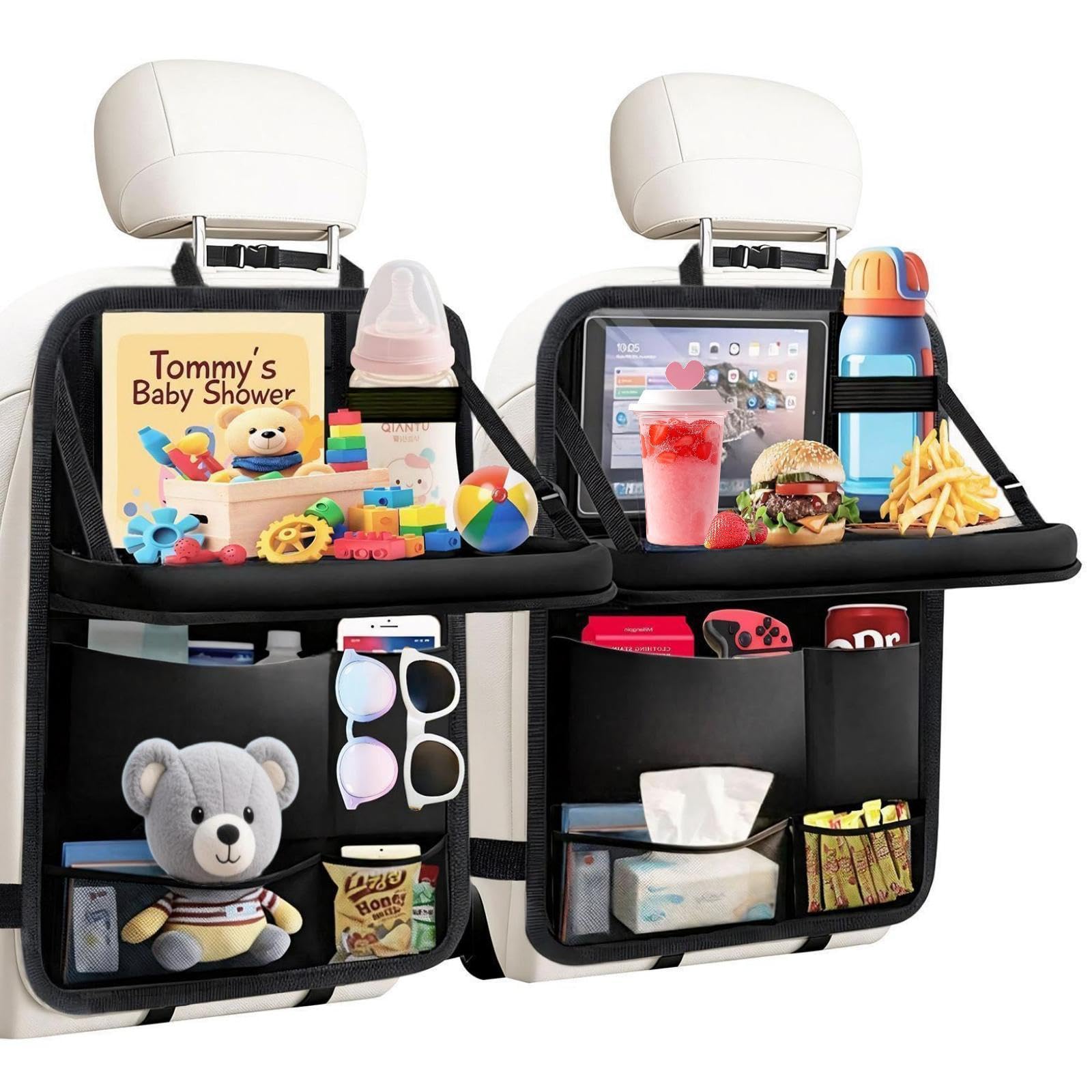 TCJJ Car Seat Organiser Backseat Kick Mats Oxford Back Seat Protector | With Tray and Touch Screen Tablet Storage Organiser Straps Easy to Install and Remove... — Tcjj