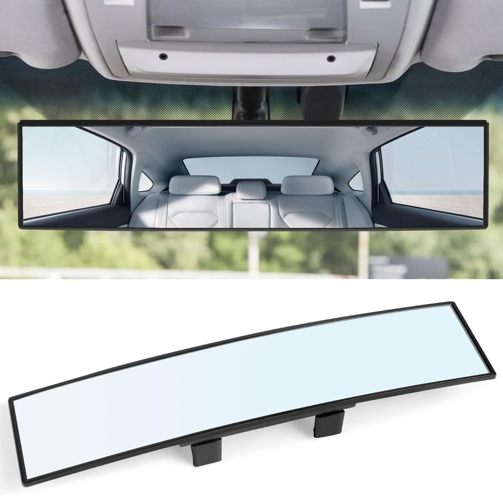 REGUICORP Rear View Mirror, 12 Inch Universal Wide Angle Rear View Mirror Accessories Panoramic Convex Clip-on for Cars, SUVs, Trucks, Vehicles — Reguicorp