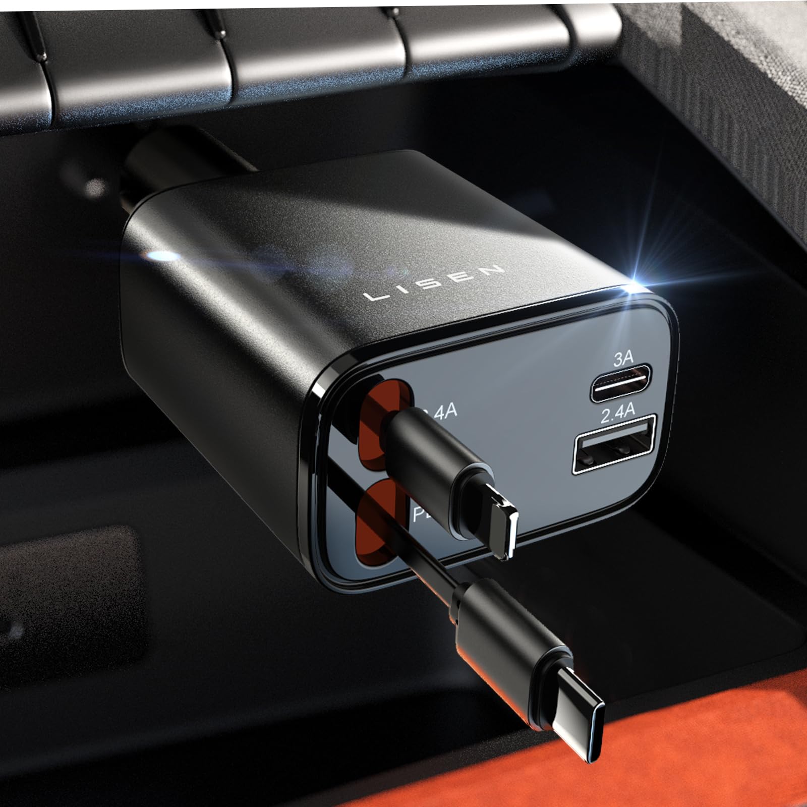 Birthday for Women Men Drivers - LISEN 4 in 1 Car Charger | 84W Retractable 12V USB C Adapter Socket Cigarette Lighter Charger Car Accessories Gadgets for iP... — Lisen