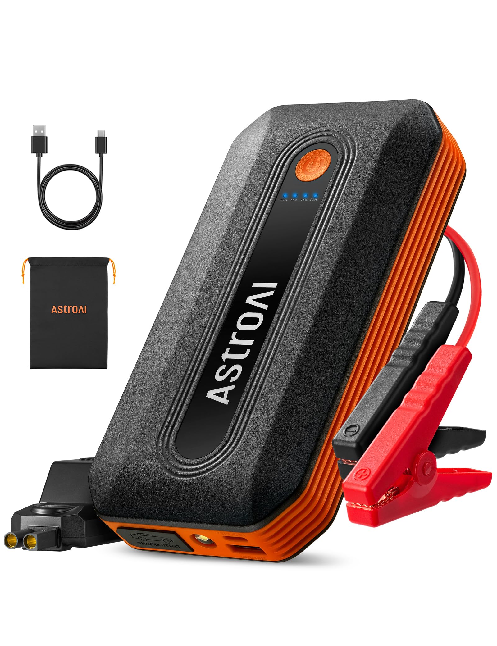 AstroAI B8 Car Jump Starter Power Pack (7.0L Petrol/5.5L Diesel), Orange | Ultra-light 329g Car Battery Booster Jump Starter, 10 Smart Safety Protections, Em... — Astroai