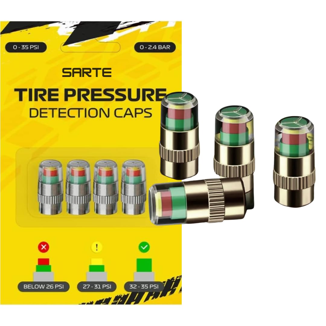 DETACHI Metal 4 Pcs Car Tyre Pressure Monitor Valve Dust Cover Air Stem Caps, Sensor Indicator, Tyre Pressure Radium Caps, Modification & Decoration Accessor... — Detachi