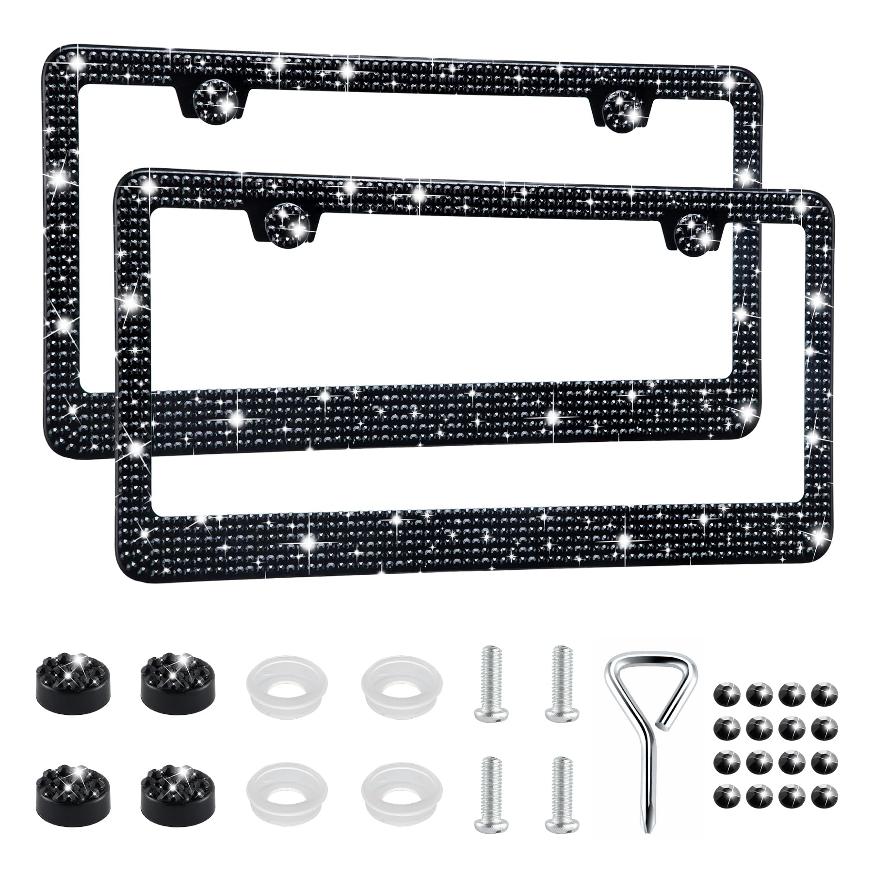 GaRhomxy Bling License Plate Frames for Women, 2 Pack Handcrafted Sparkly Rhinestone Car Accessories, Premium Stainless Steel Frame with 1000+ Faceted Glass... — Garhomxy