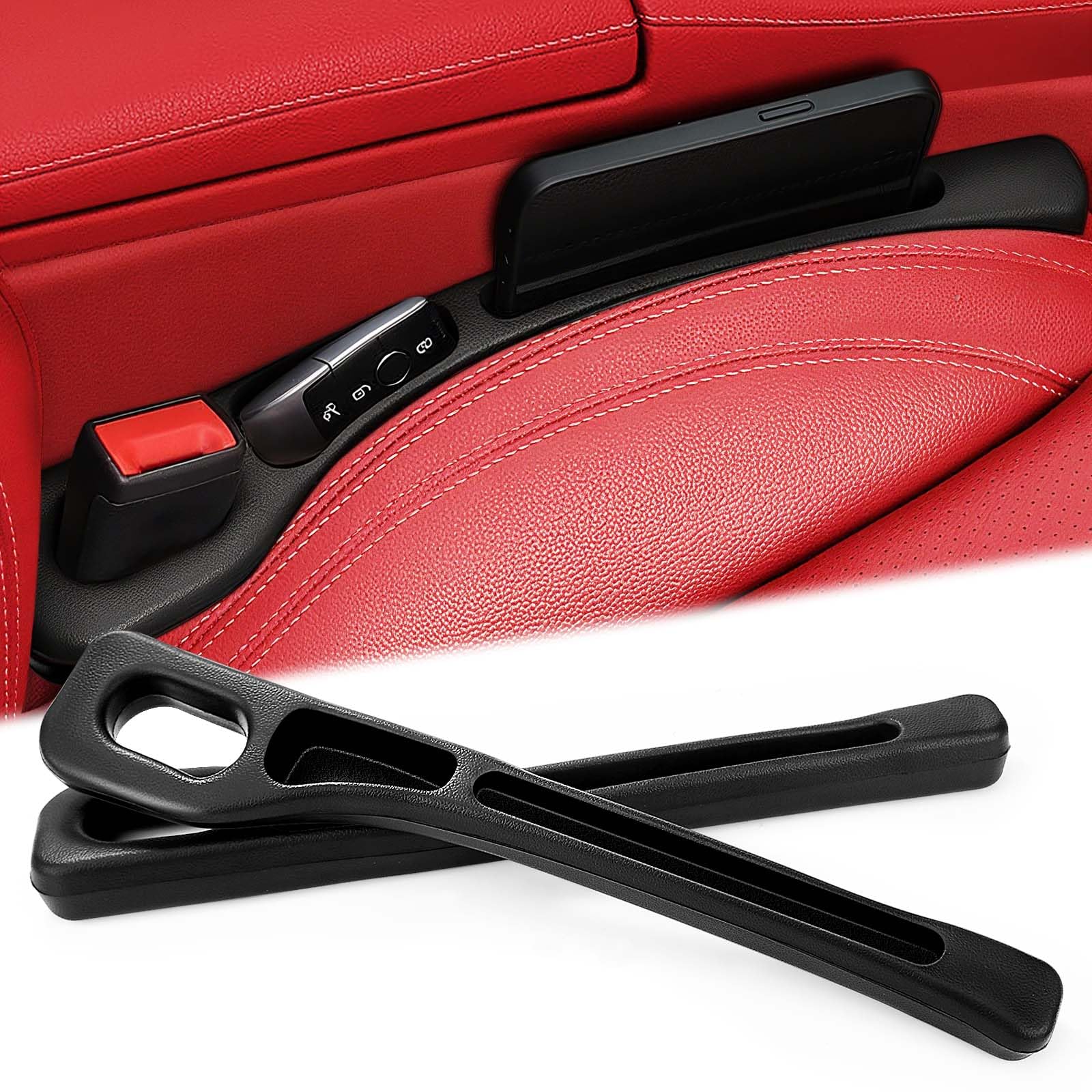 Car Seat Storage Box, 1 Pair Universal Car Seat Gap Filler Car Seat Gap Organiser Storage Box, Universal Gap Filler Car Seat Gap Filler (Black, Pack of 2) — Cofvetia