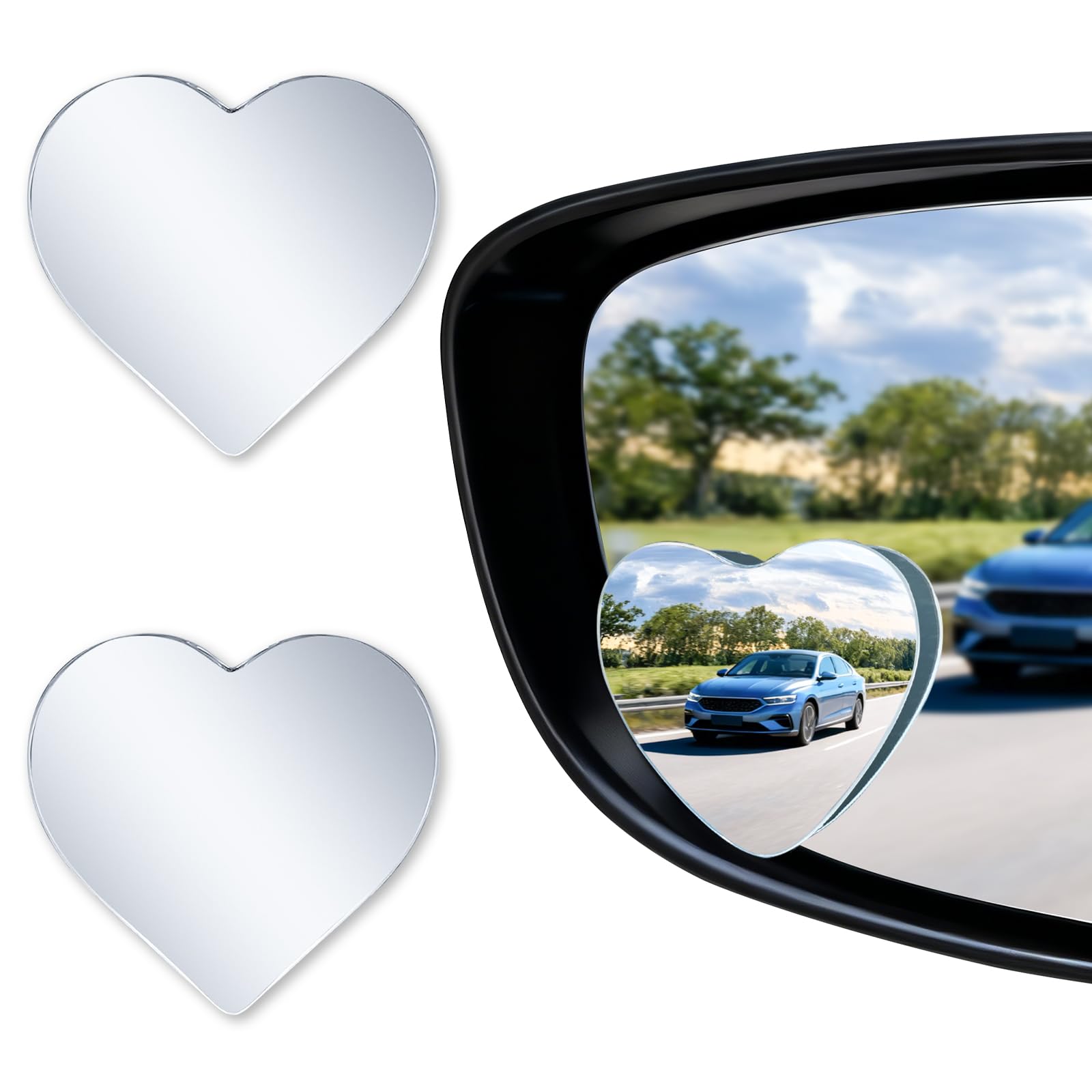 LivTee Blind Spot Mirrors, Heart Shaped HD Glass Frameless Convex Rear View Mirrors, Wide Angle Adjustable Stick for Side Mirror, Automotive Exterior Accesso... — Livtee