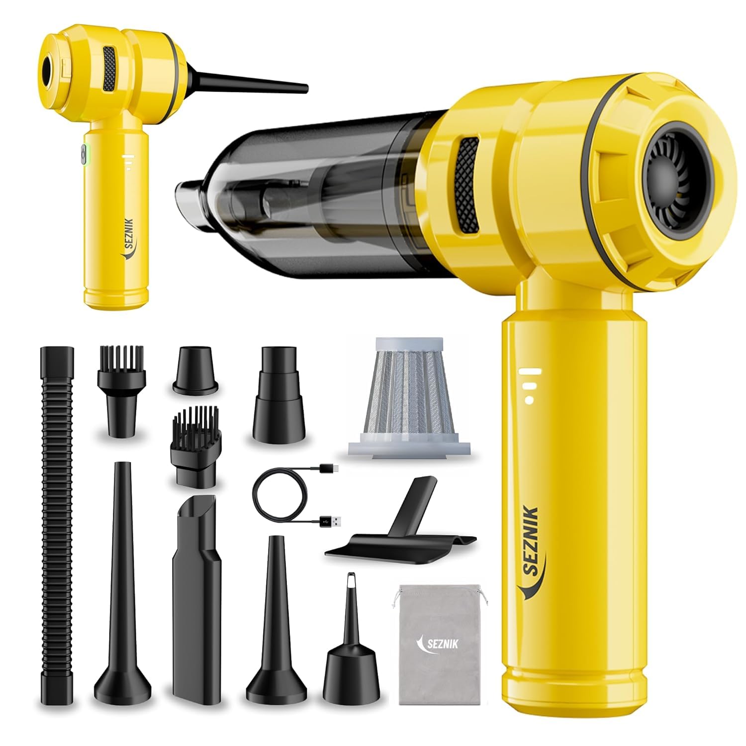 SEZNIK Vacuum Cleaner for Home Use | Car Use | 4 in 1 Cordless Blower | Rechargeable 6000mAh | 3 Speed Suction Upto 18000PA | BLDC Motor | Clean Sofa, Curtai... — Seznik