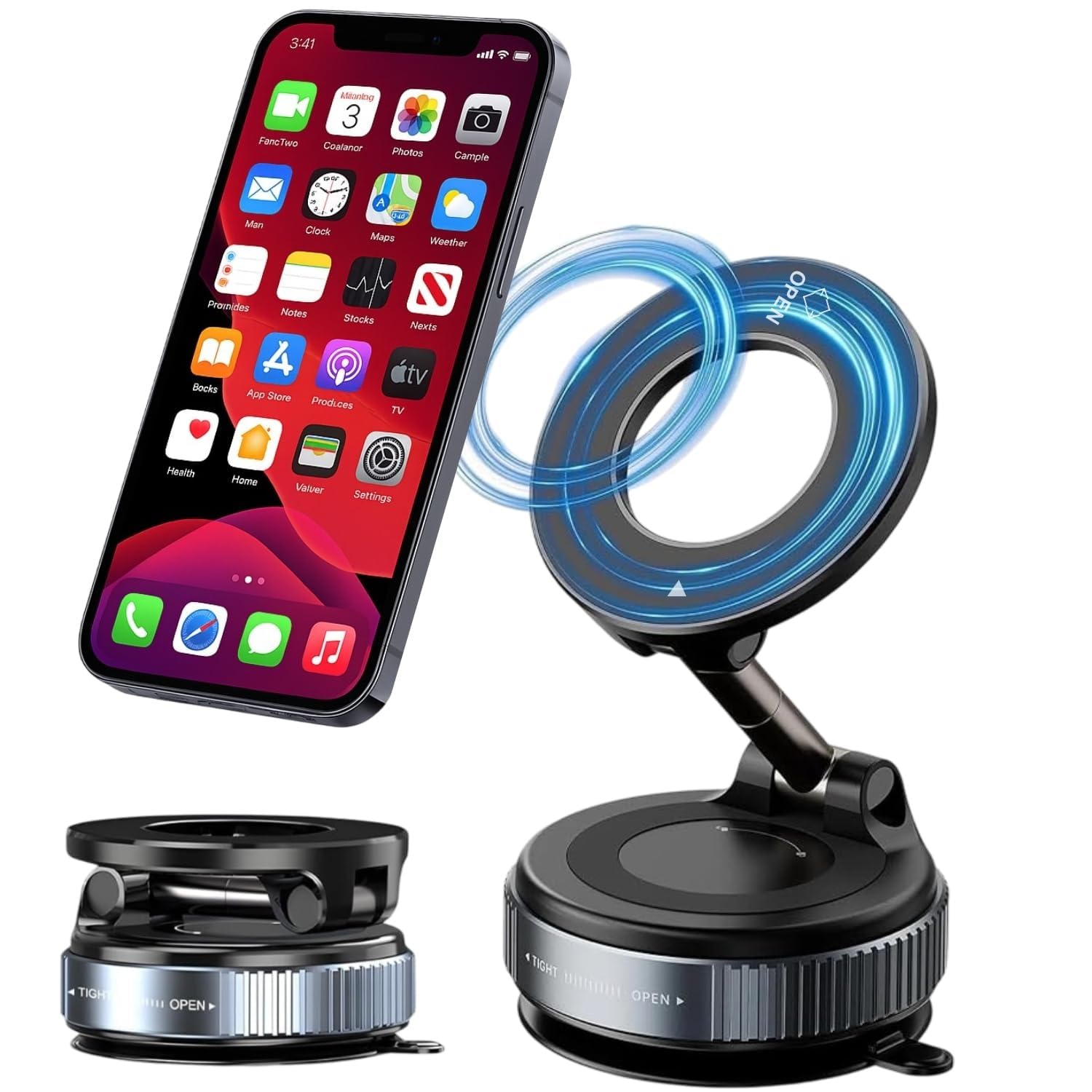 Elfora Vacuum Magnetic Dashboard Phone Holder | 1 Year Warranty | 360° Adjustable & Foldable Hands-Free Suction Mount for Car/Gym/Mirror | Strong MagSafe Com... — Elfora