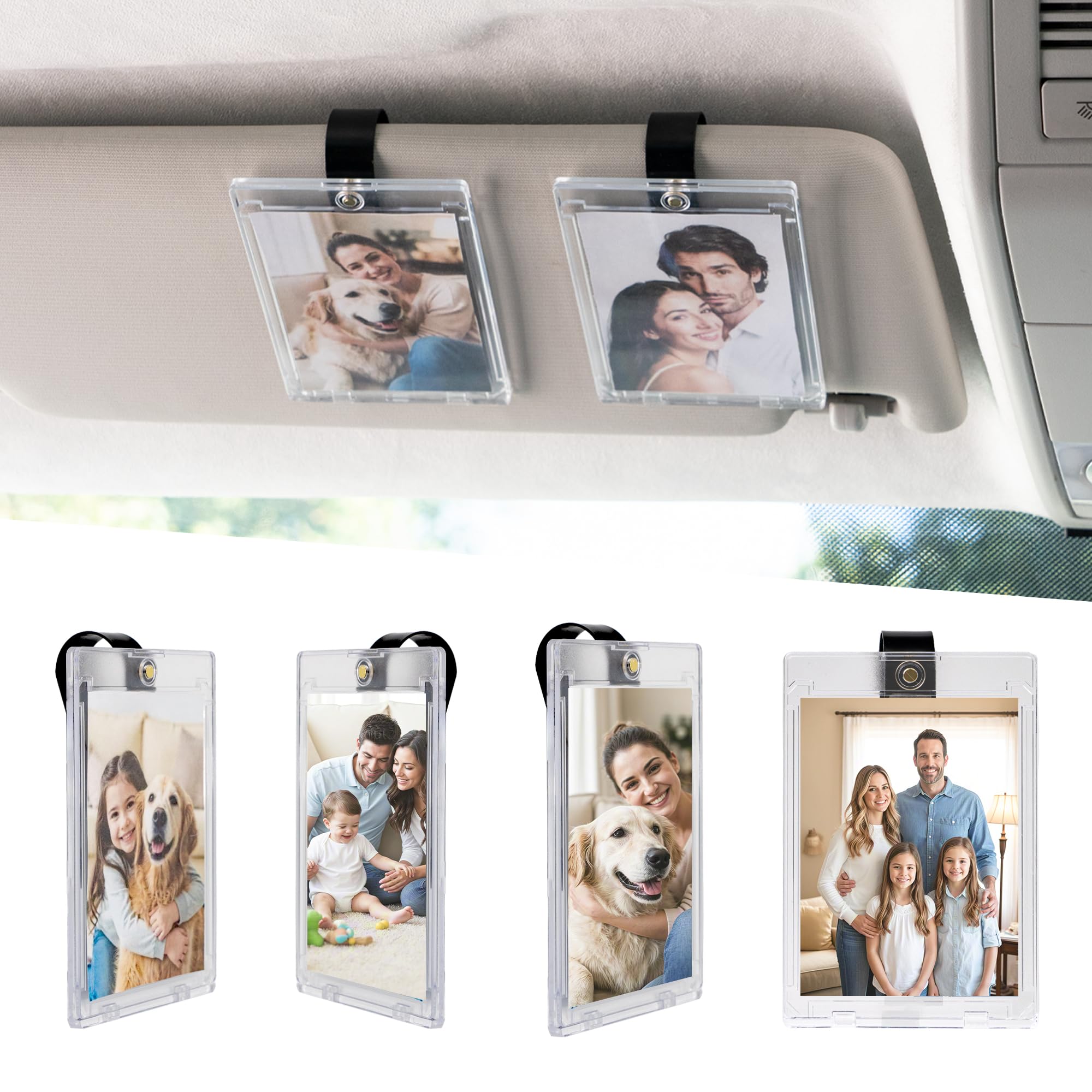 Yuoyar 4 Packs Magnetic Car Picture Holder for Visor - Car Photo Holder with Clips for Easy Display - Visor Clip Photo Frame for 3 Inch Photos