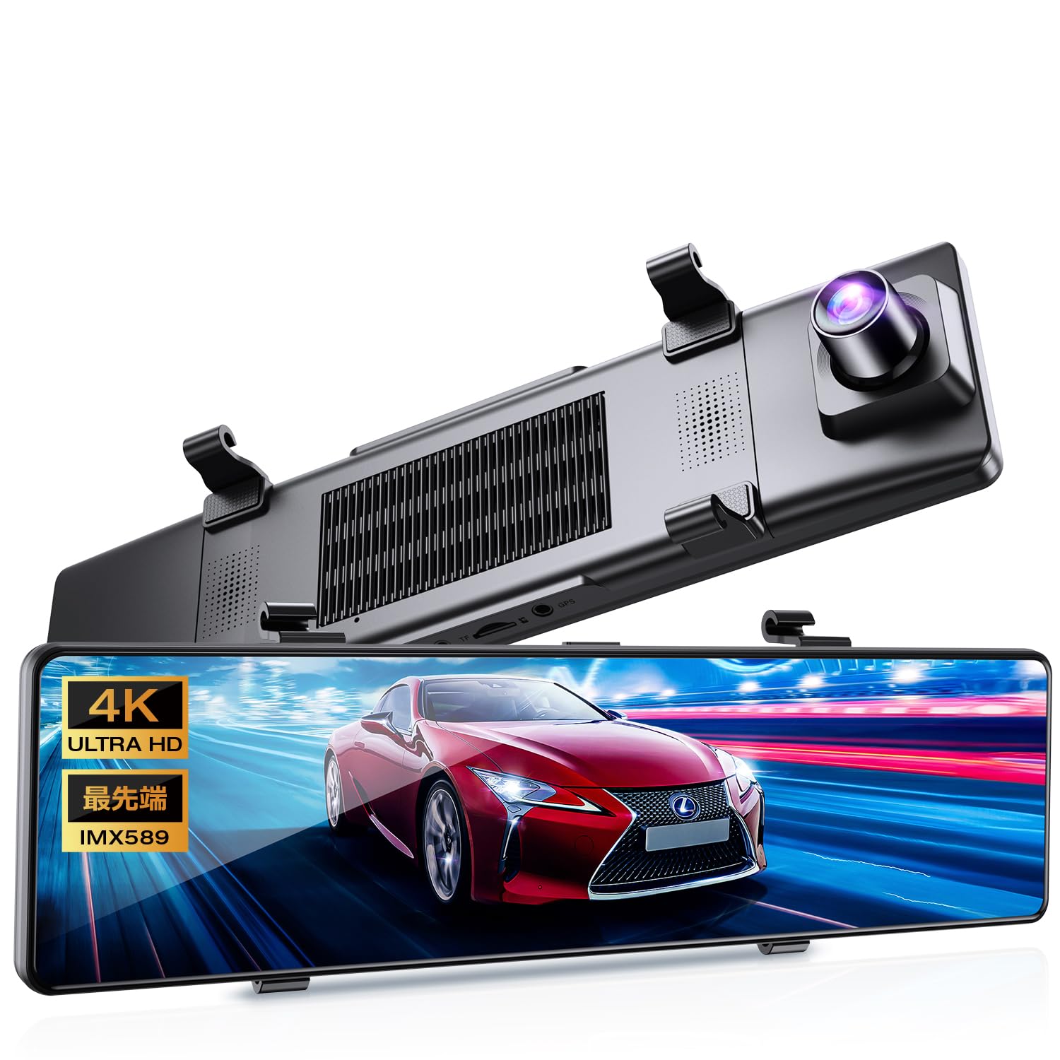 ドライブレコーダー ミラー型 4K 【12インチ&64GB SDカード】 ドライブレコーダー 前後カメラ GPS搭載 ドラレコ IMX589センサー | ミラレコ 170度広角 タッチパネル HDR/WDR IPS大画面 全国LED信号機対策 地デジノイズ対策 IP67防水リアカメラ 操作簡単 日本語説明書付き — ブランド: Airease