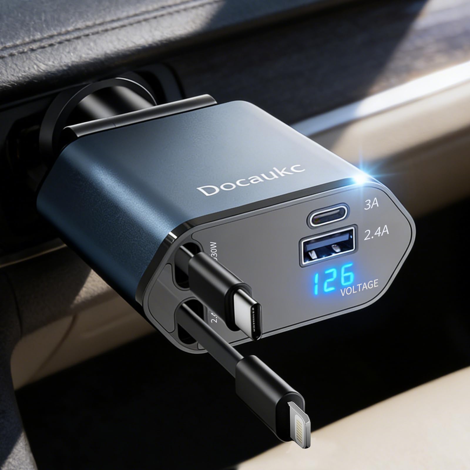 Retractable Car Charger 4 in 1 USB C Phone Fast Charging Car Charger | Car Accessories, Car Adapter, Holiday Gifts for Men Women Dad Mom, for iPhone 17 Pro M... — Docaukc