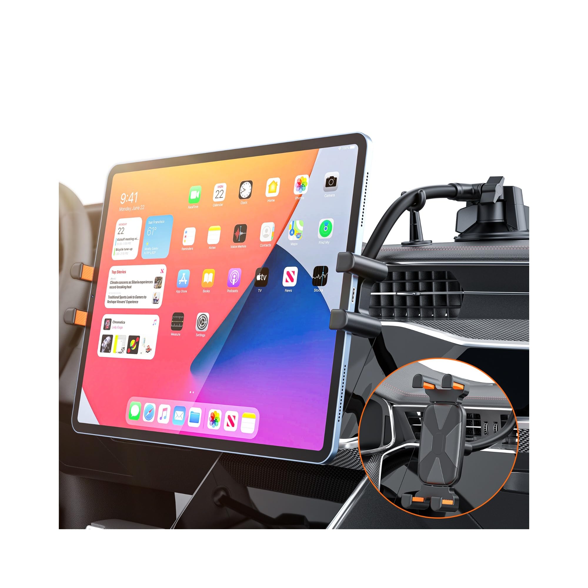 タブレットホルダー 【トラックや乗用車ドライバーに最適】大型吸盤・真空吸着で落下なし/設置簡単/6～13インチ全機種対応【2026新型・柔軟なアーム・多角度調節可能アーム】 android fire 対応 ipad車載ホルダー