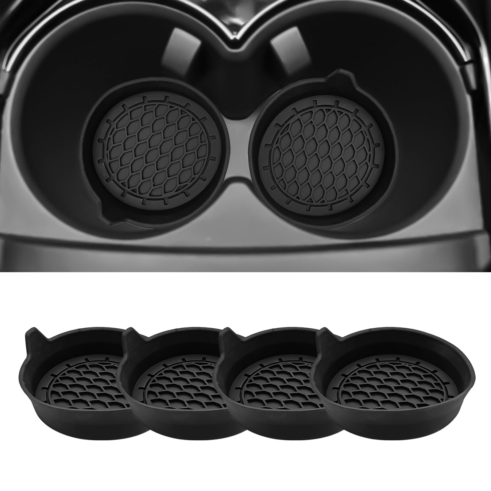4-Pack Universal Cup Holder Coasters, Black Silicone Inserts - Keep Your Car Clean with Non-Slip & Spill-Proof Coasters for All Vehicles (Black) — Fdctsd