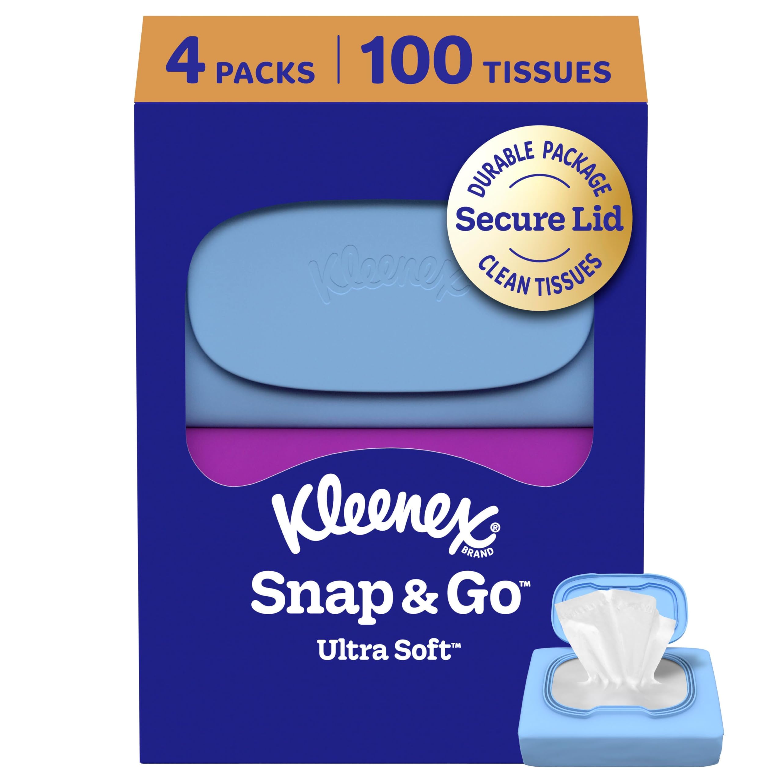 Kleenex Snap & Go Ultra Soft Facial Tissues, 4 Packs, 25 Tissues per Pack — Kleenex