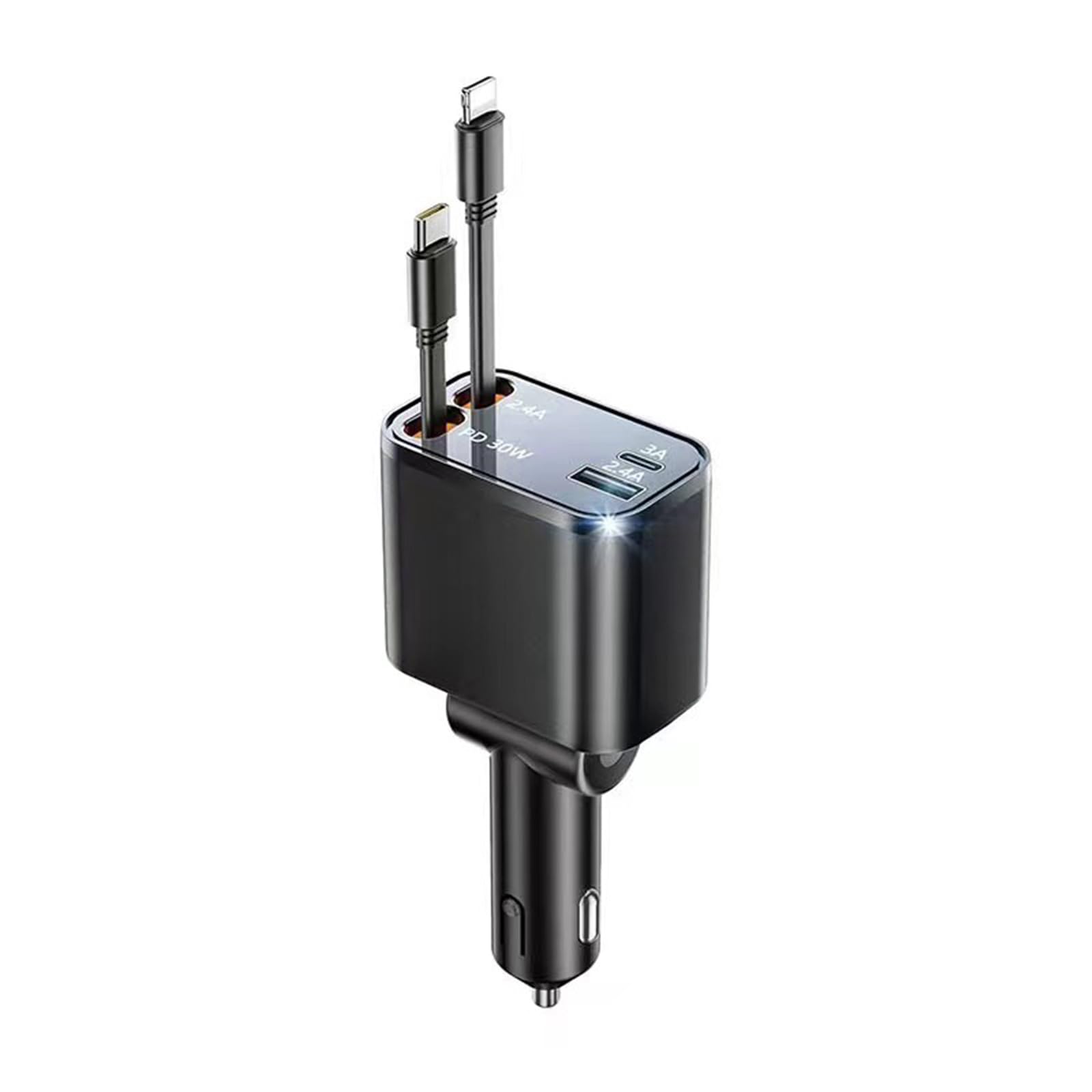 4in1 カーチャージャー 巻き取り式 84W シガーソケット USB Type-C Lightning 急速充電 12V/24V対応