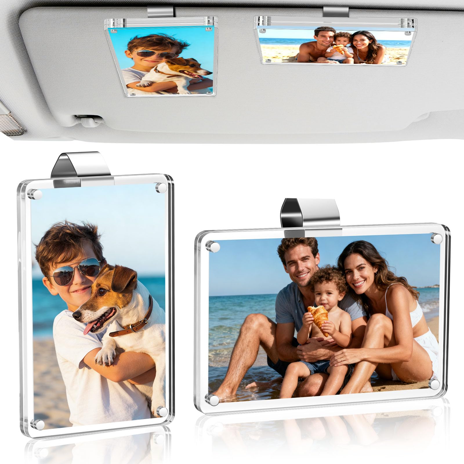 2 Pack Car Picture Holder and Visor Photo Clip, Car Sun Visor Picture Frame | Personalized Acrylic Magnetic Car Photo Holder, 2.36 x 3.54 In Car Picture Fram...