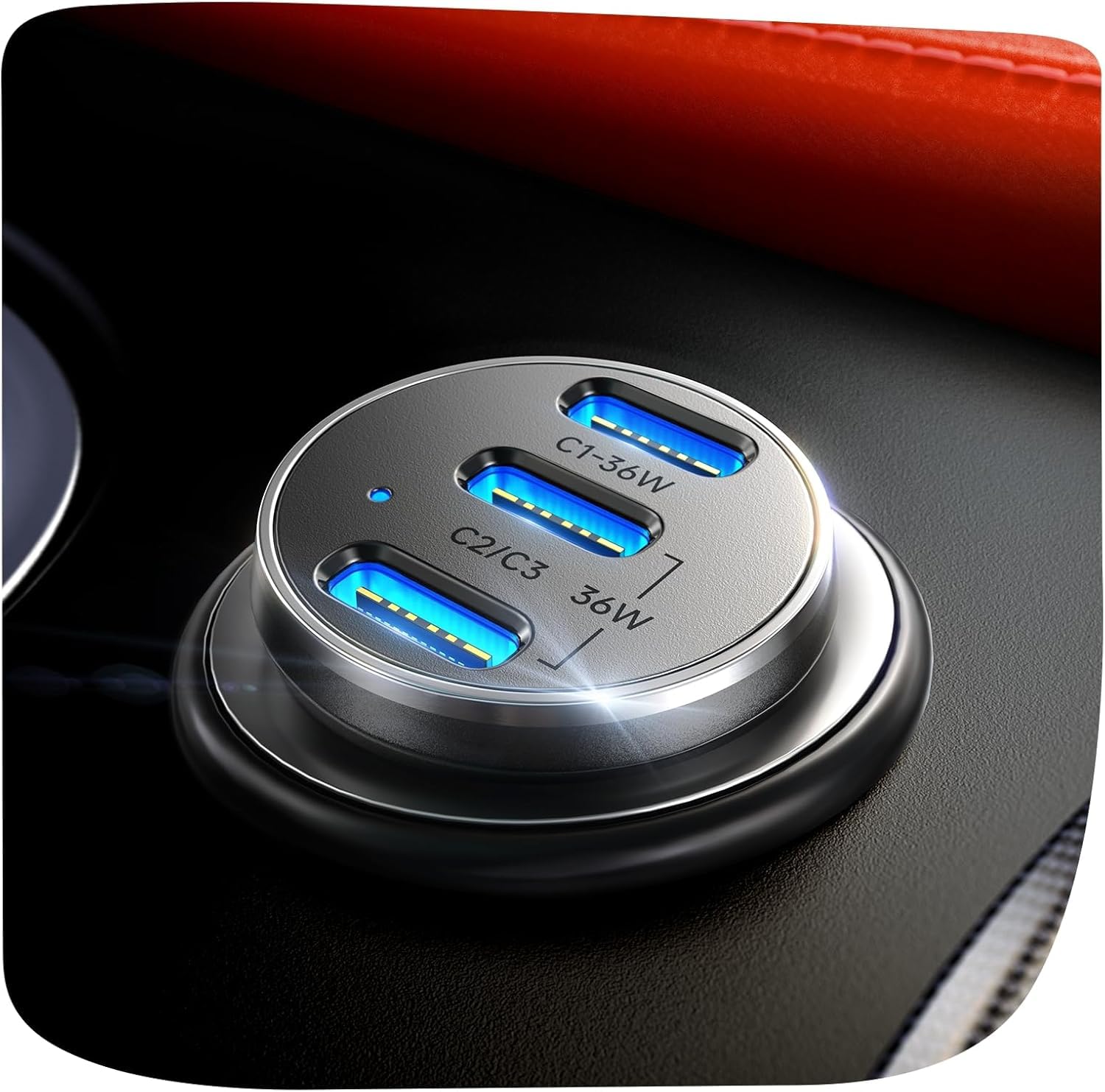 LISEN Smallest USB C Car Charger 3‑Port Fast Charge (36W PD/33W PPS/QC3.0) | Cigarette Lighter USB C Charger Socket 12/24V for iPhone 17 Samsung S26 iPad Mac... — Lisen