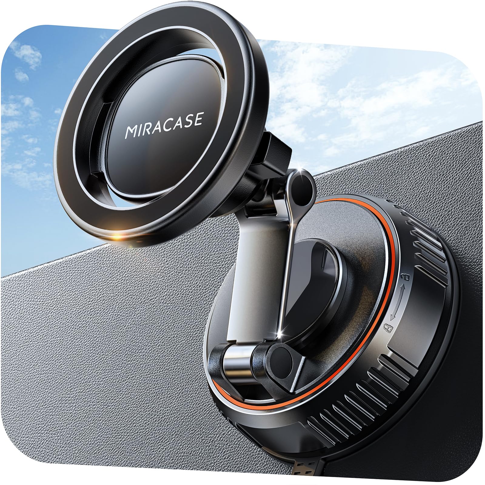 Miracase for MagSafe Car Mount [3600gf Strong Magnet & 89+LBS Suction Base] Magnetic Phone Holder for Cars, 360° Rotatable Dashboard & Windscreen Phone Holde... — Miracase